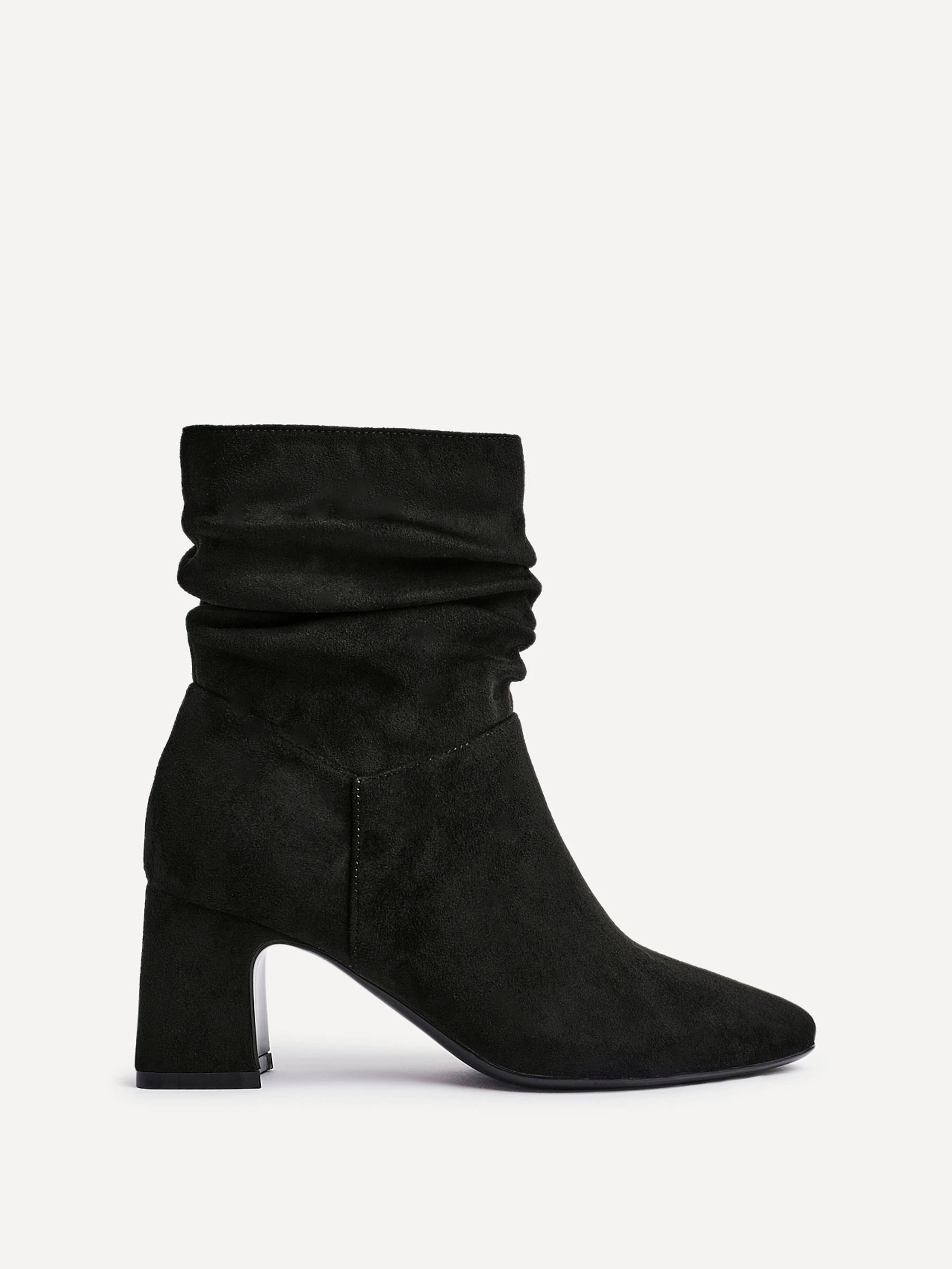 Linzi Black Maven Ruched Block Heel Ankle Boots