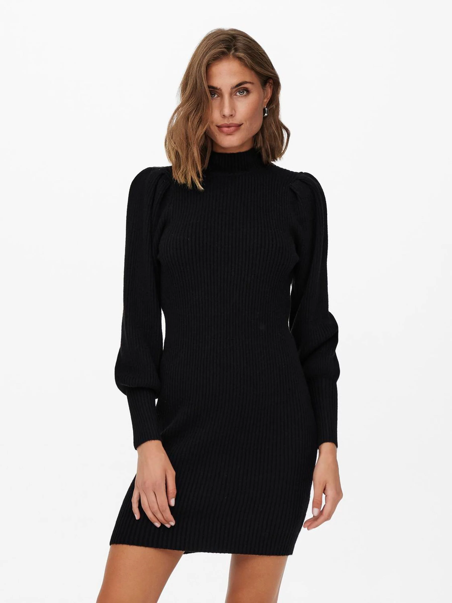 ONLY Black Puff Sleeve Knitted Jumper Dress
