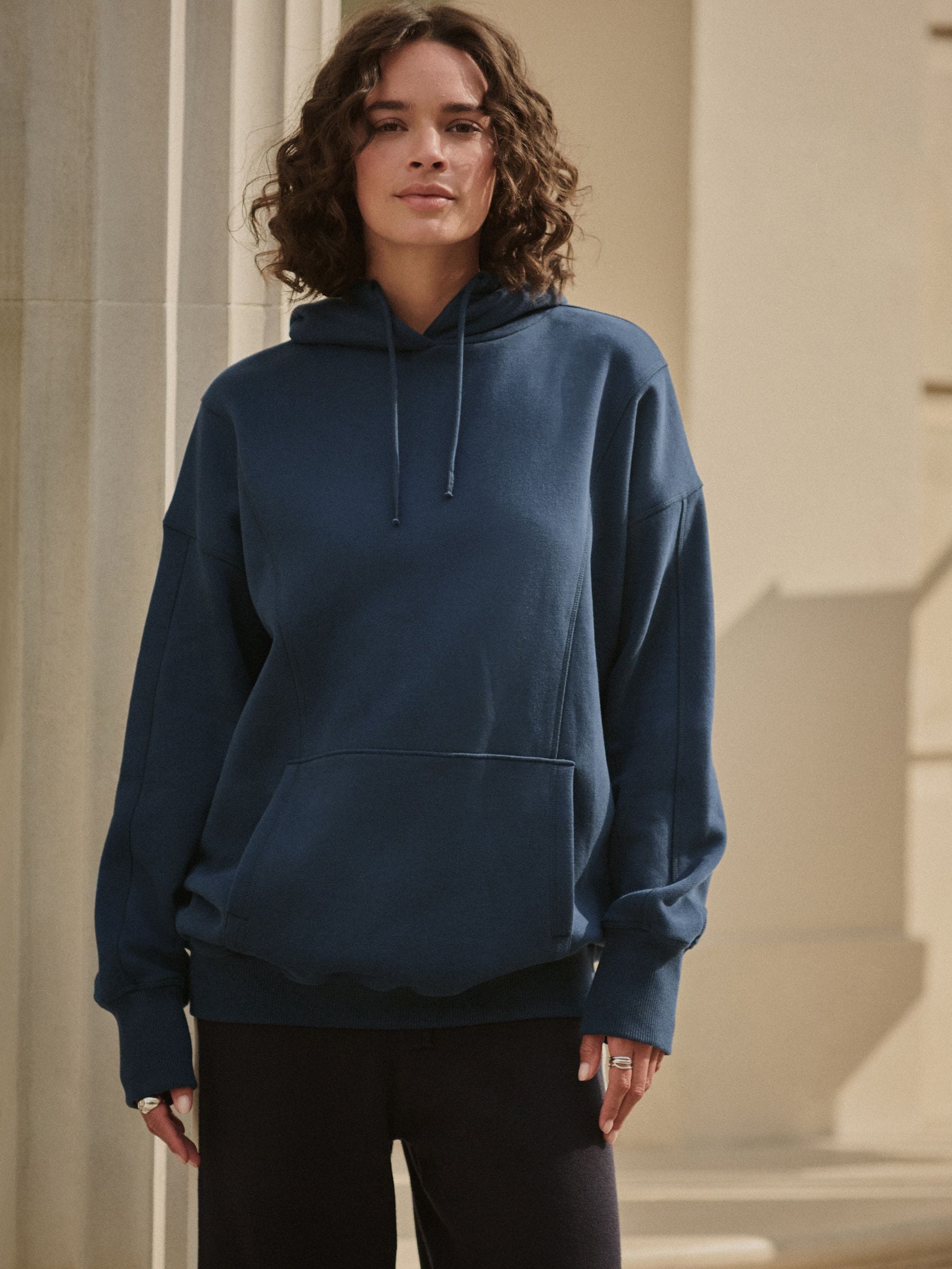 Navy Blue Relaxed Fit Longline Hoodie