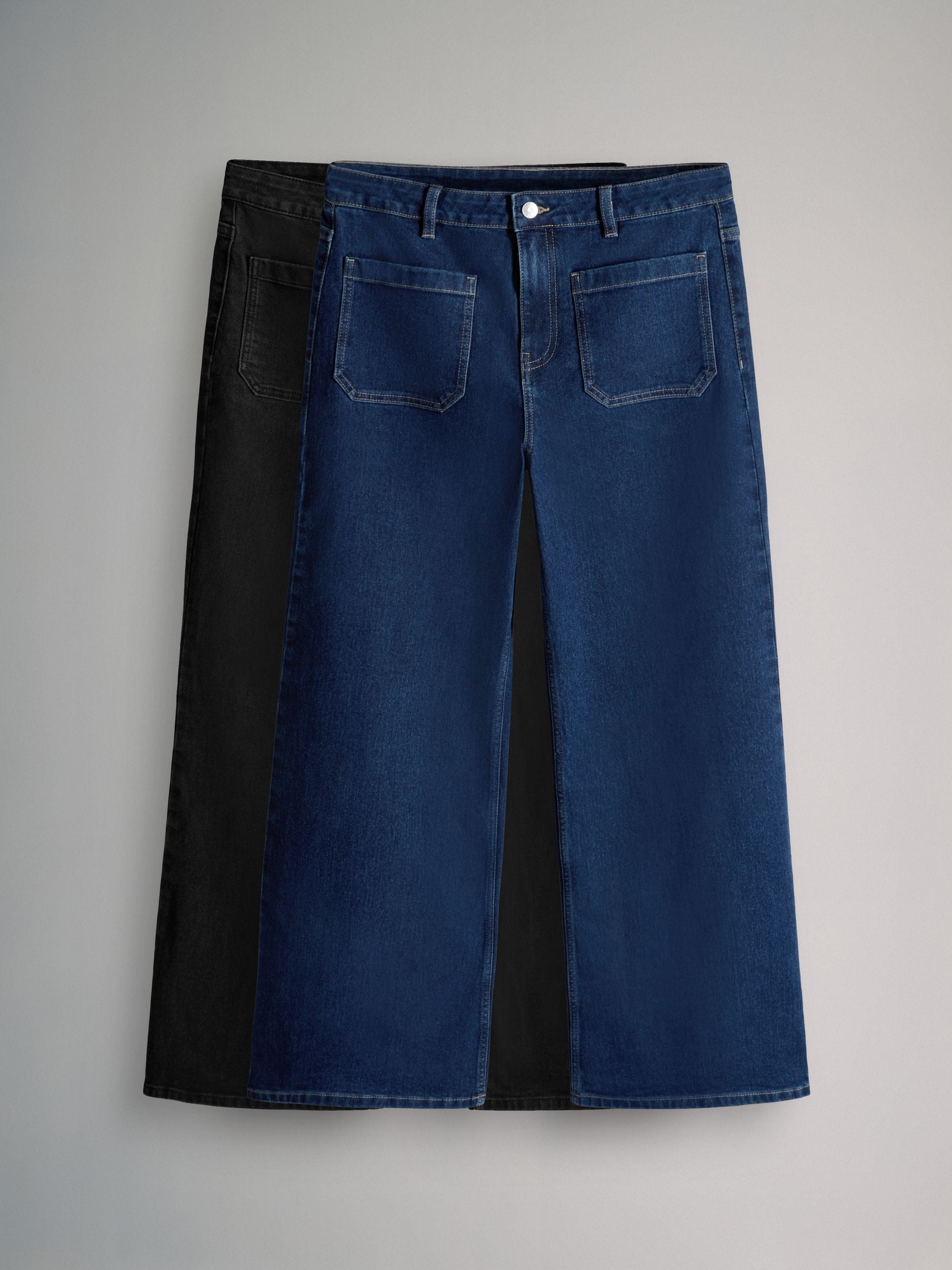 The Set 2 Pack Patch Pocket Wide Leg Jeans Indigo Blue/Black