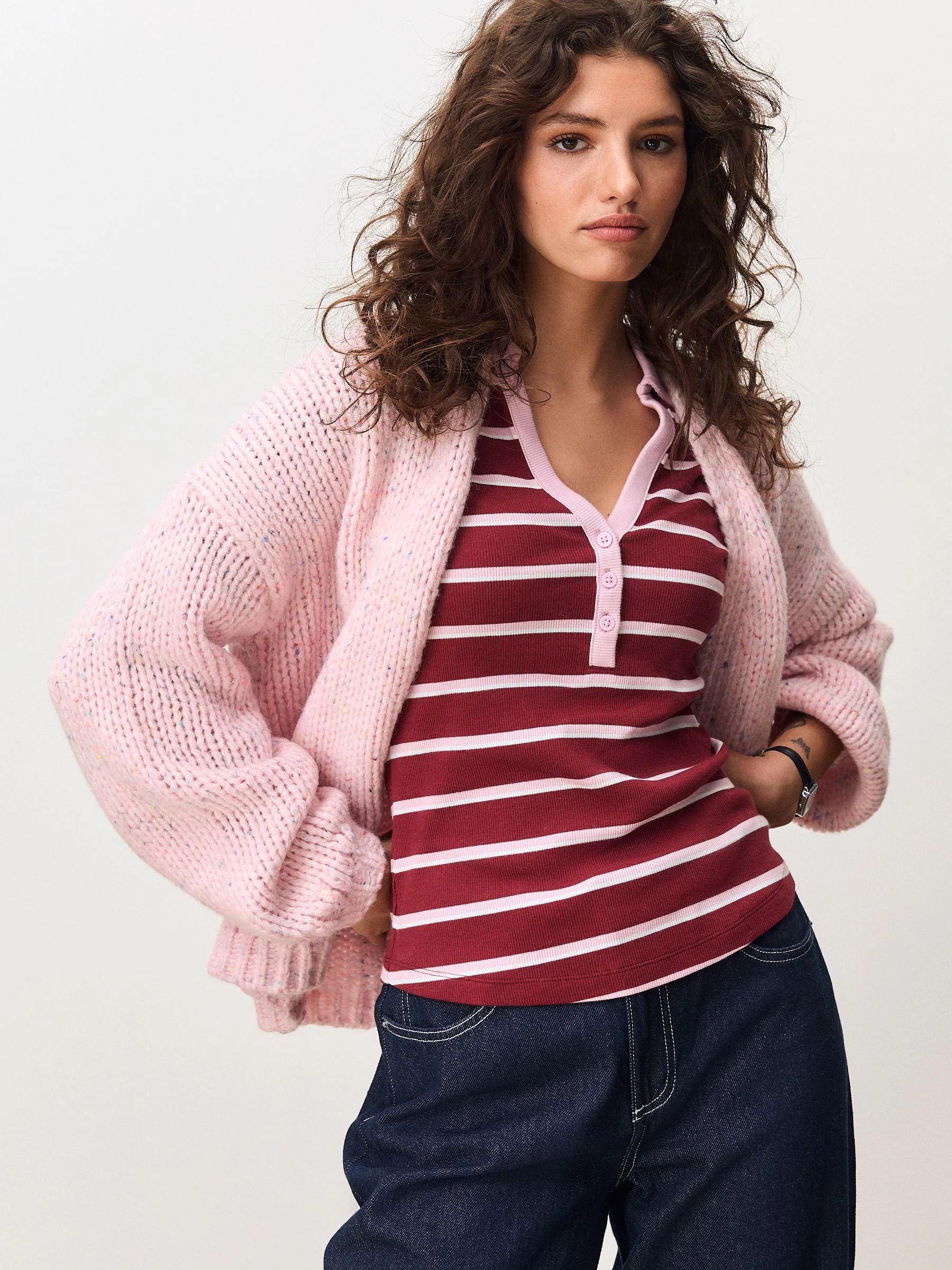 Light Pink Neppy Soft Touch Chunky Knit Cardigan