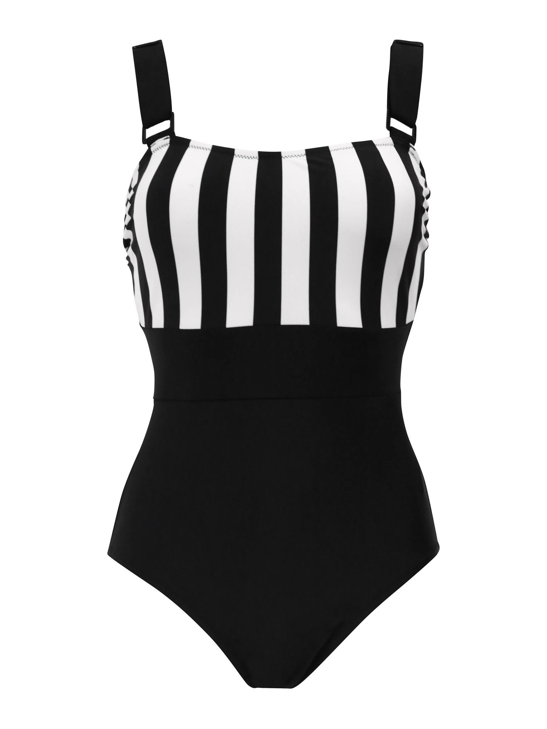 Pour Moi Black/White Palm Springs Colour Block Tummy Control Swimsuit