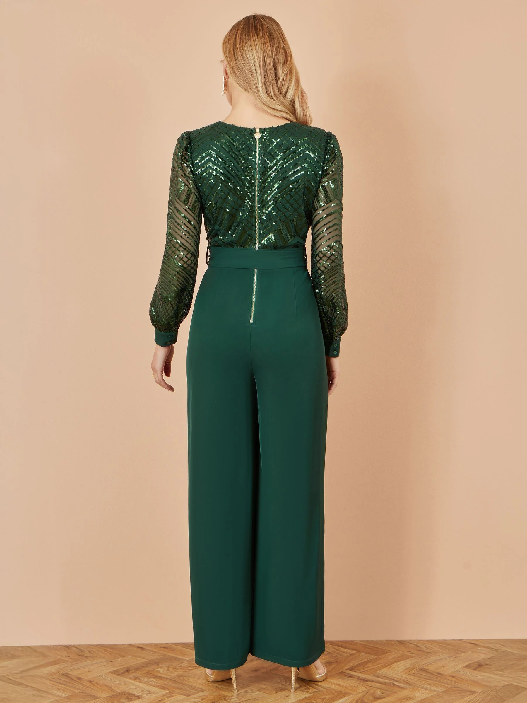 Yumi Green Sequin Wrap Over Jumpsuit
