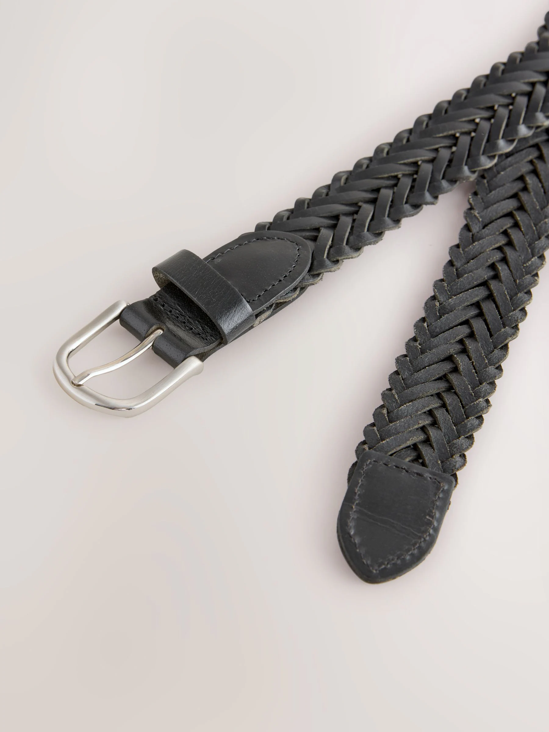 Black Hand Plaited Leather Belt