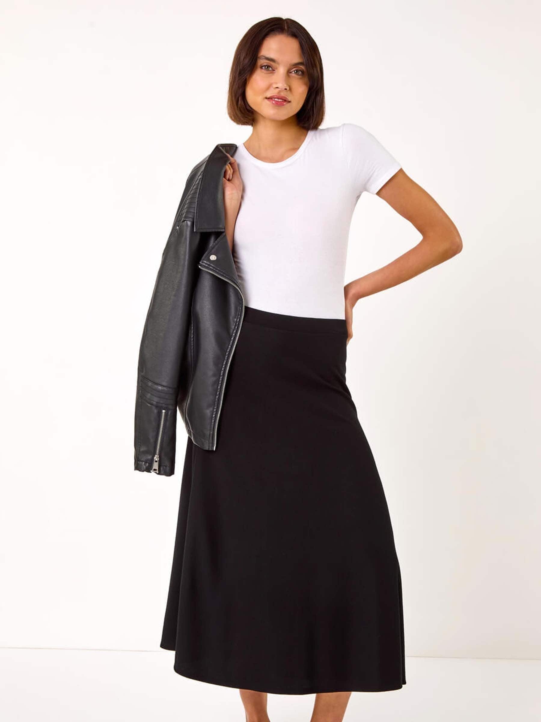 Roman Black A-Line Pull On Stretch Skirt