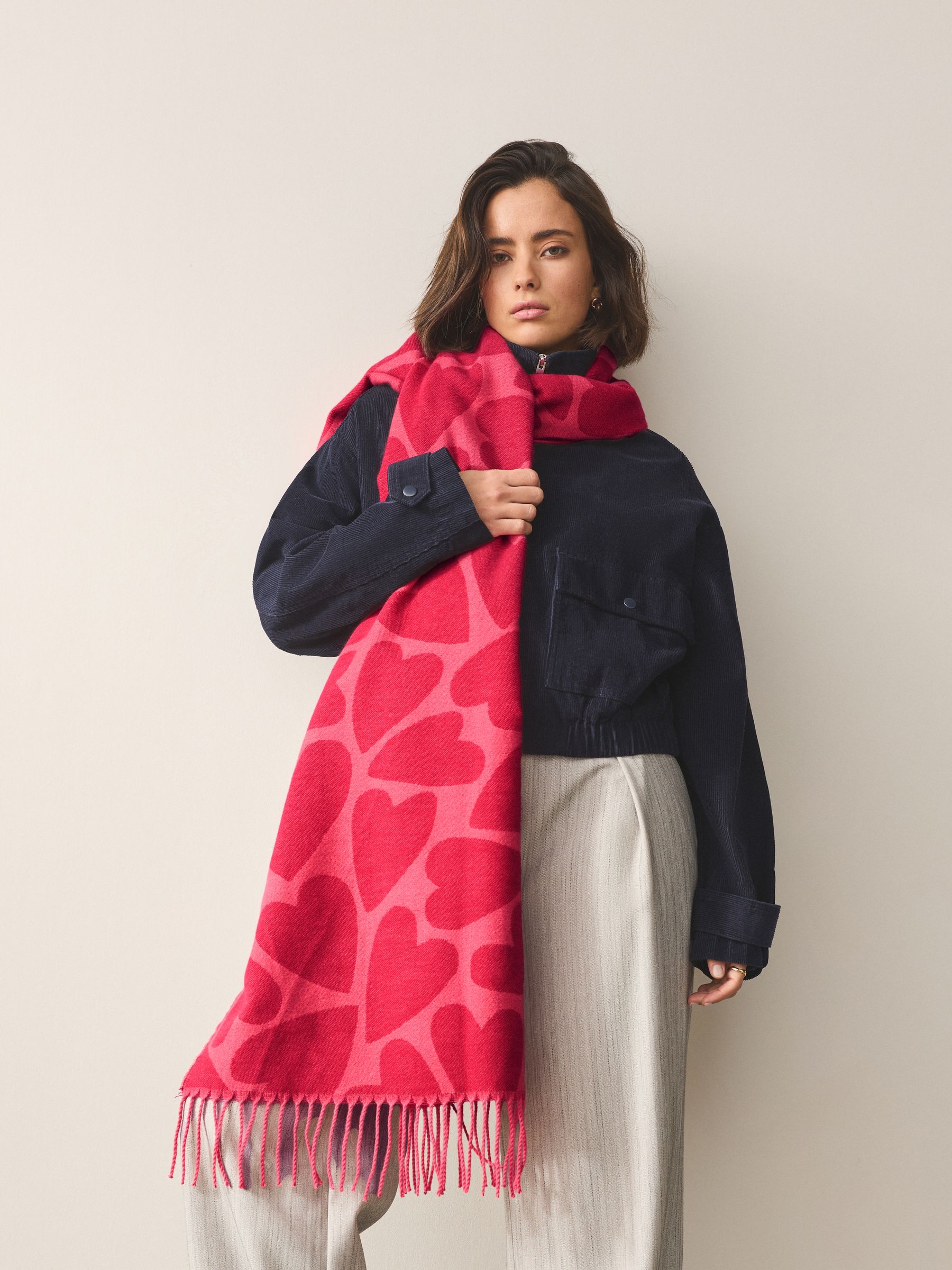 Red/Pink Heart Print Midweight Scarf