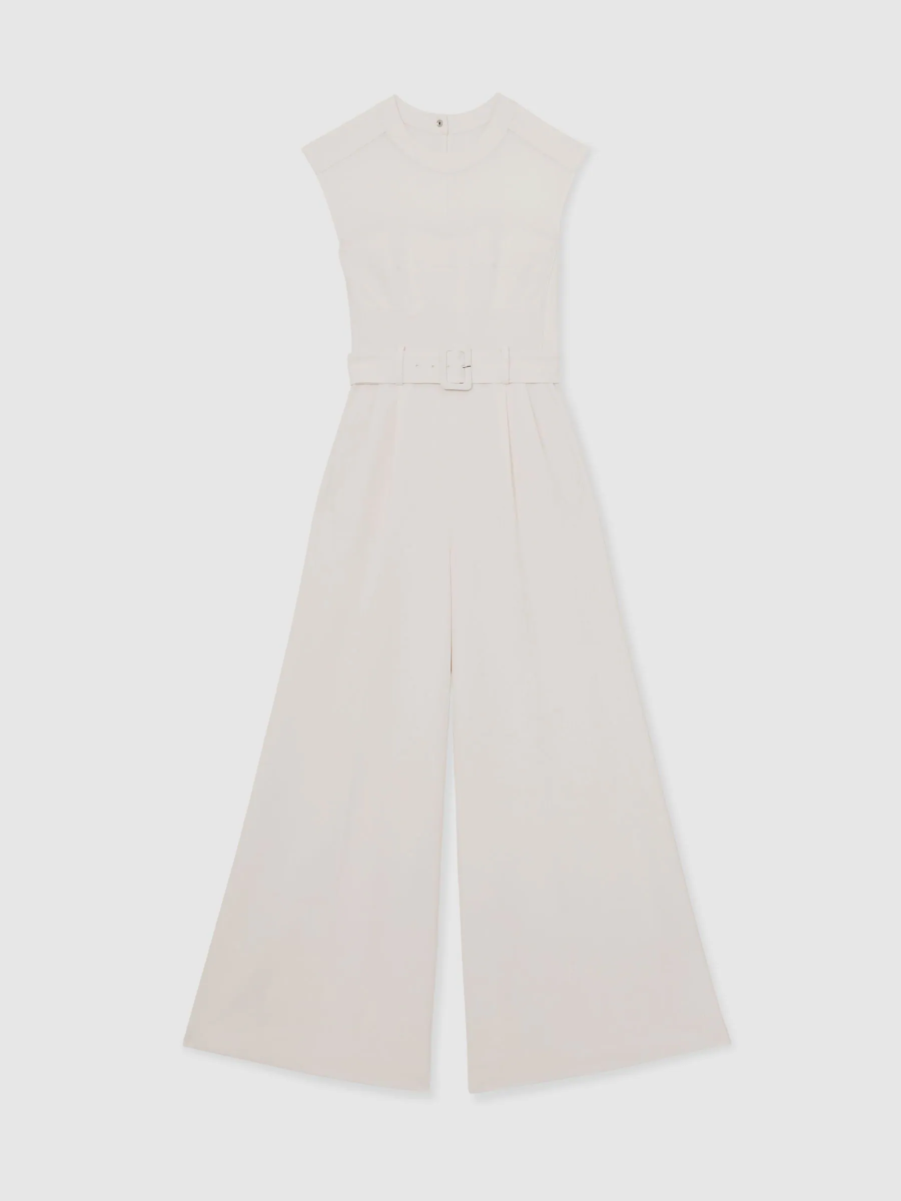 Reiss Ivory Alba Sheer-Panel Wide-Leg Belted Jumpsuit