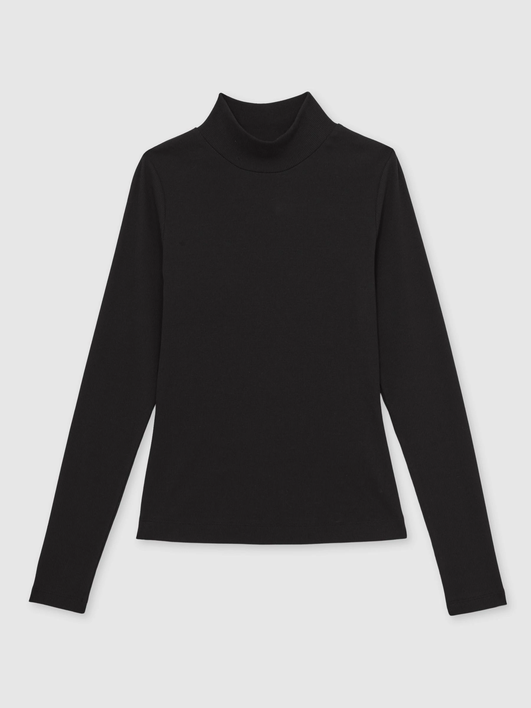 Reiss Black Polly Stretch-Cotton Funnel-Neck Top