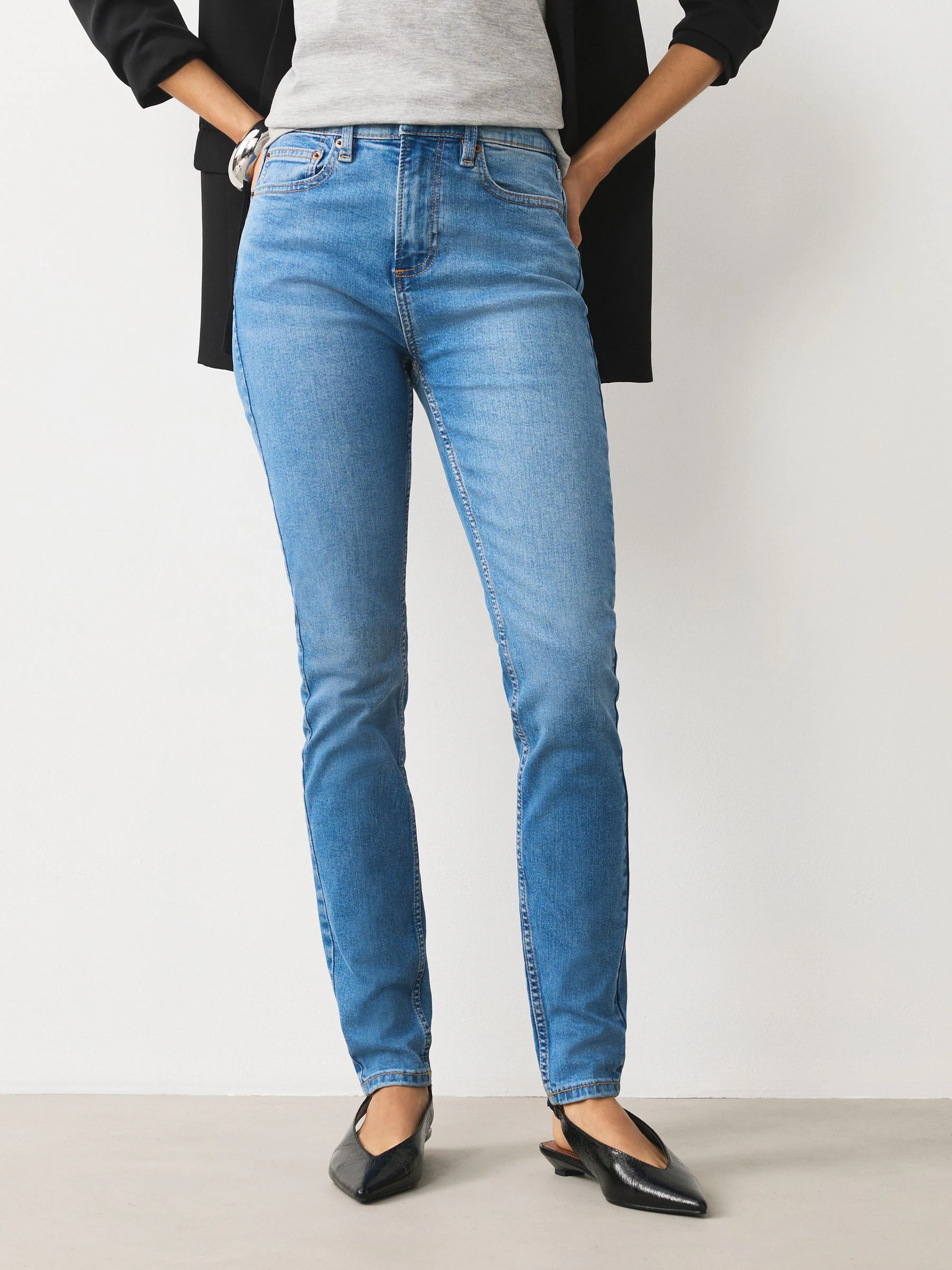 Mid Blue Denim Mid Rise Stretch Skinny Jeans
