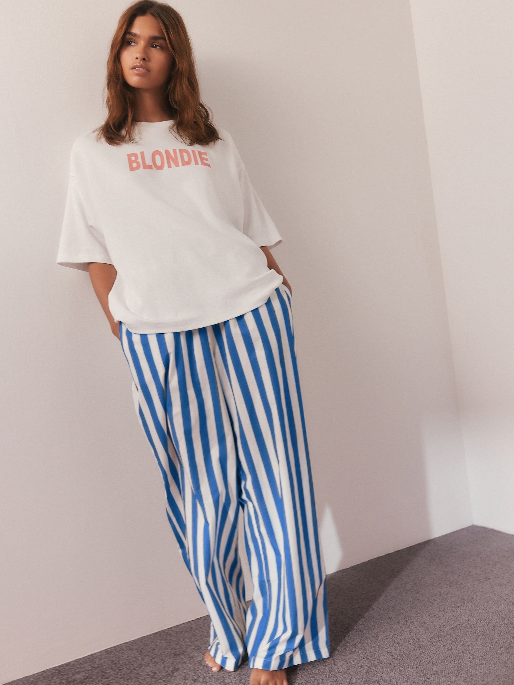 White/Blue Stripe Blondie Short Sleeve Pyjamas