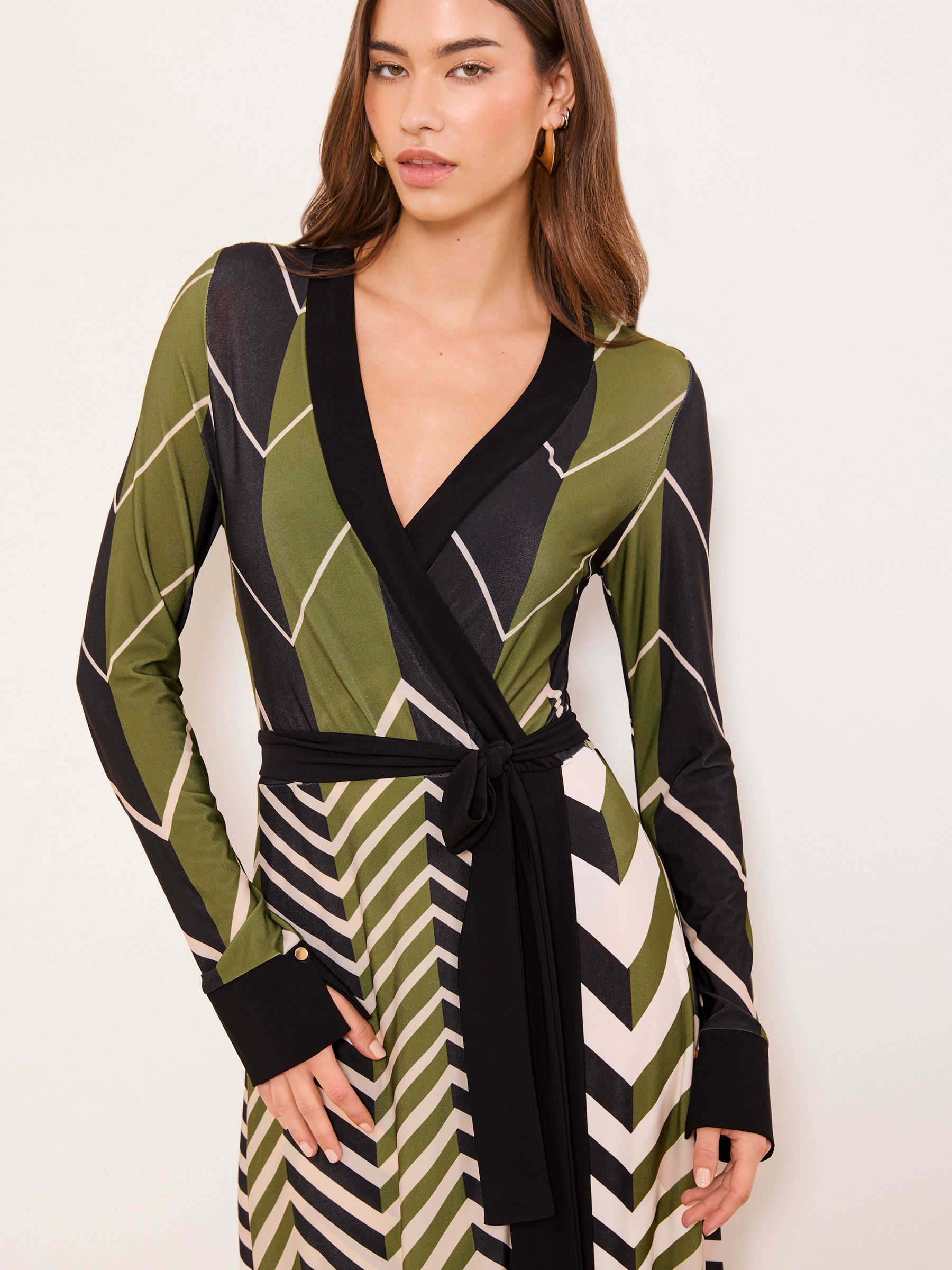 Lipsy Green/Black Petite Geometric Print Jersey Wrap Midi Dress