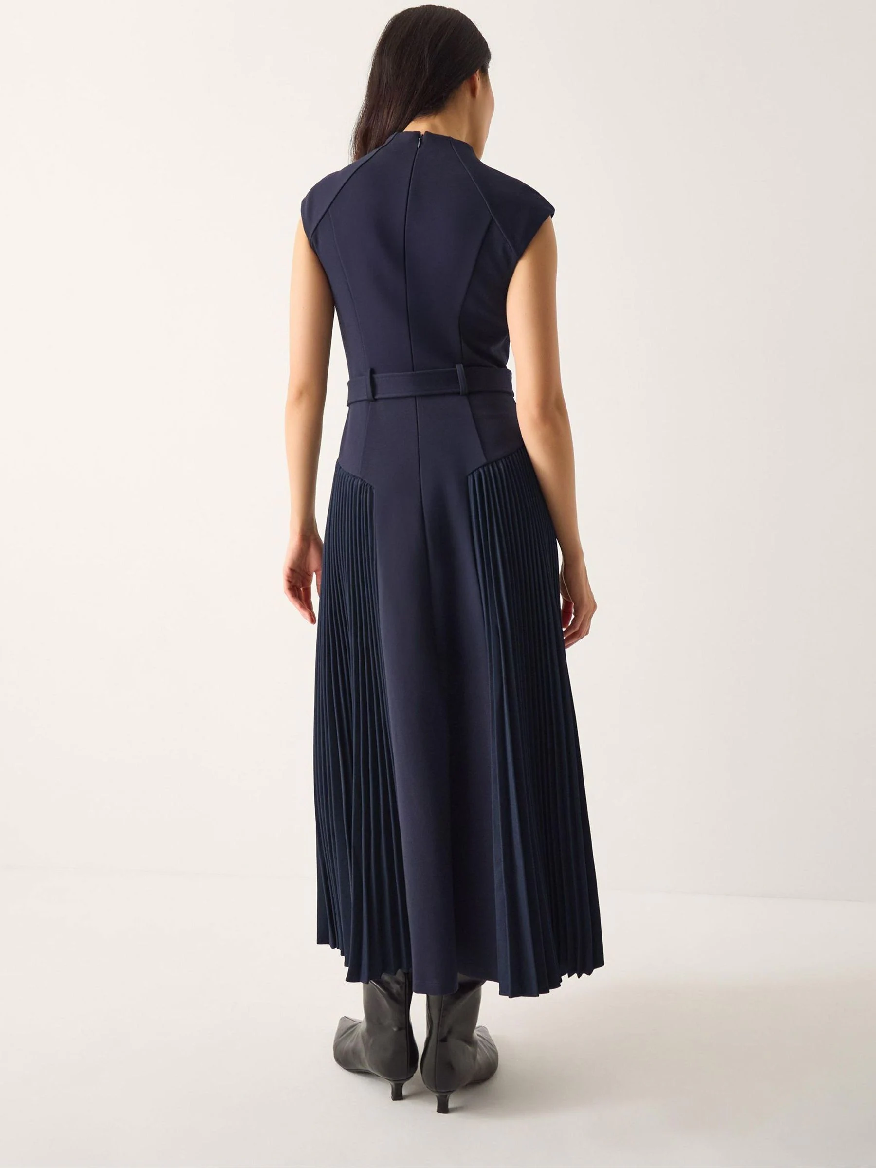 Monsoon Blue Sally Pleat Sleeveless Midi Dress