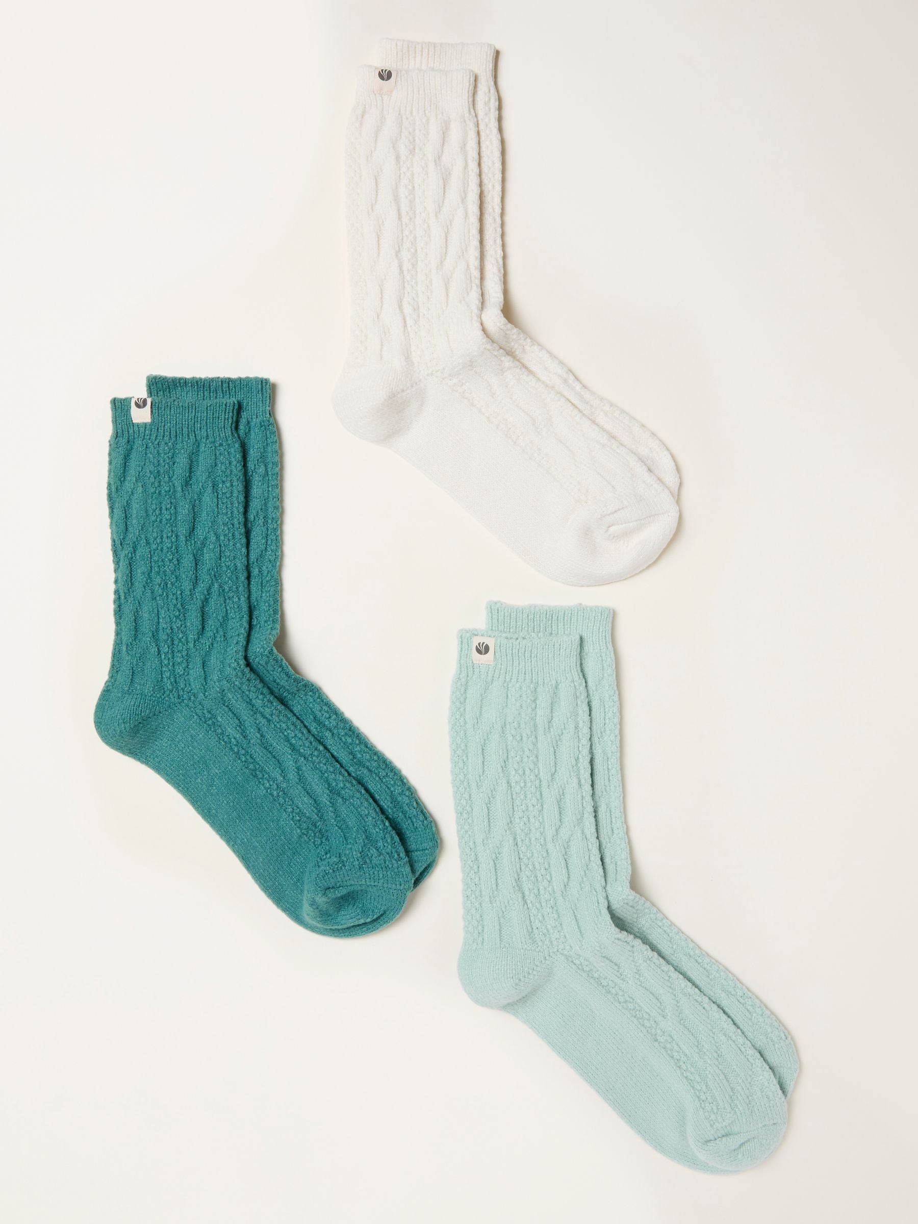FatFace Teal Blue 3 Pairs of Cosy Cable Socks