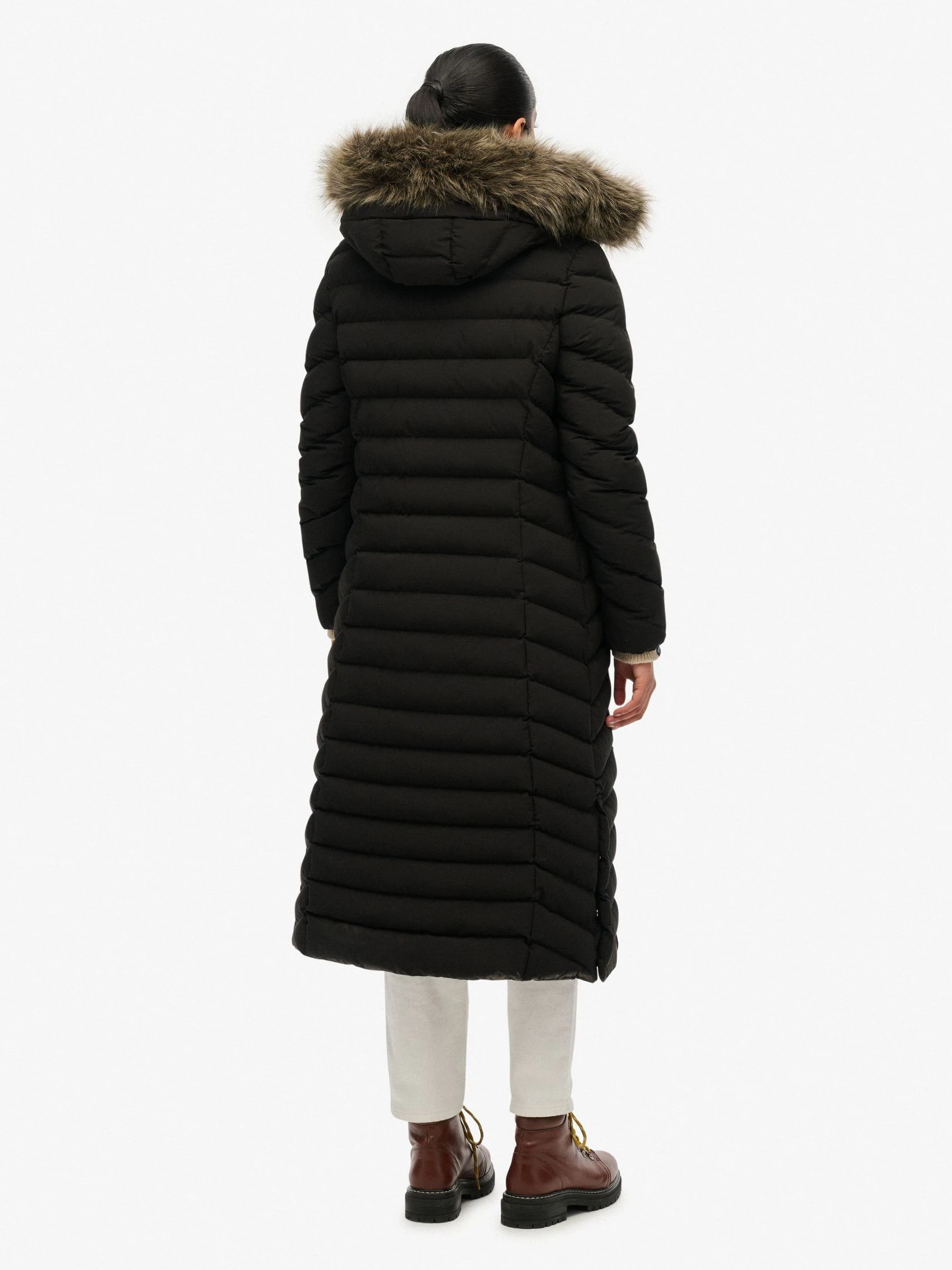 Superdry Black Fuji Faux Fur Hooded Longline Coat