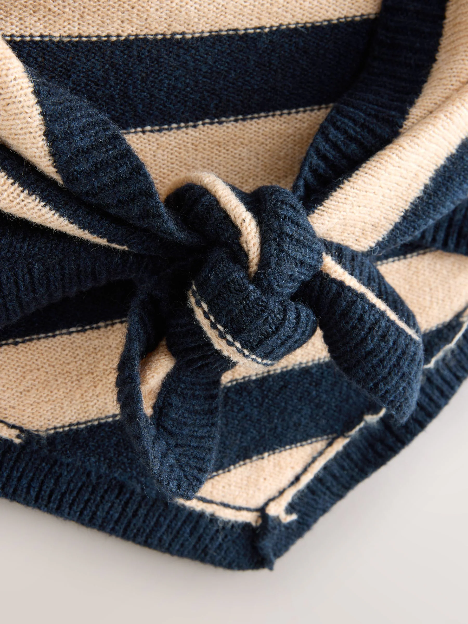 Navy/Camel Stripe Knitted Triangle Scarf