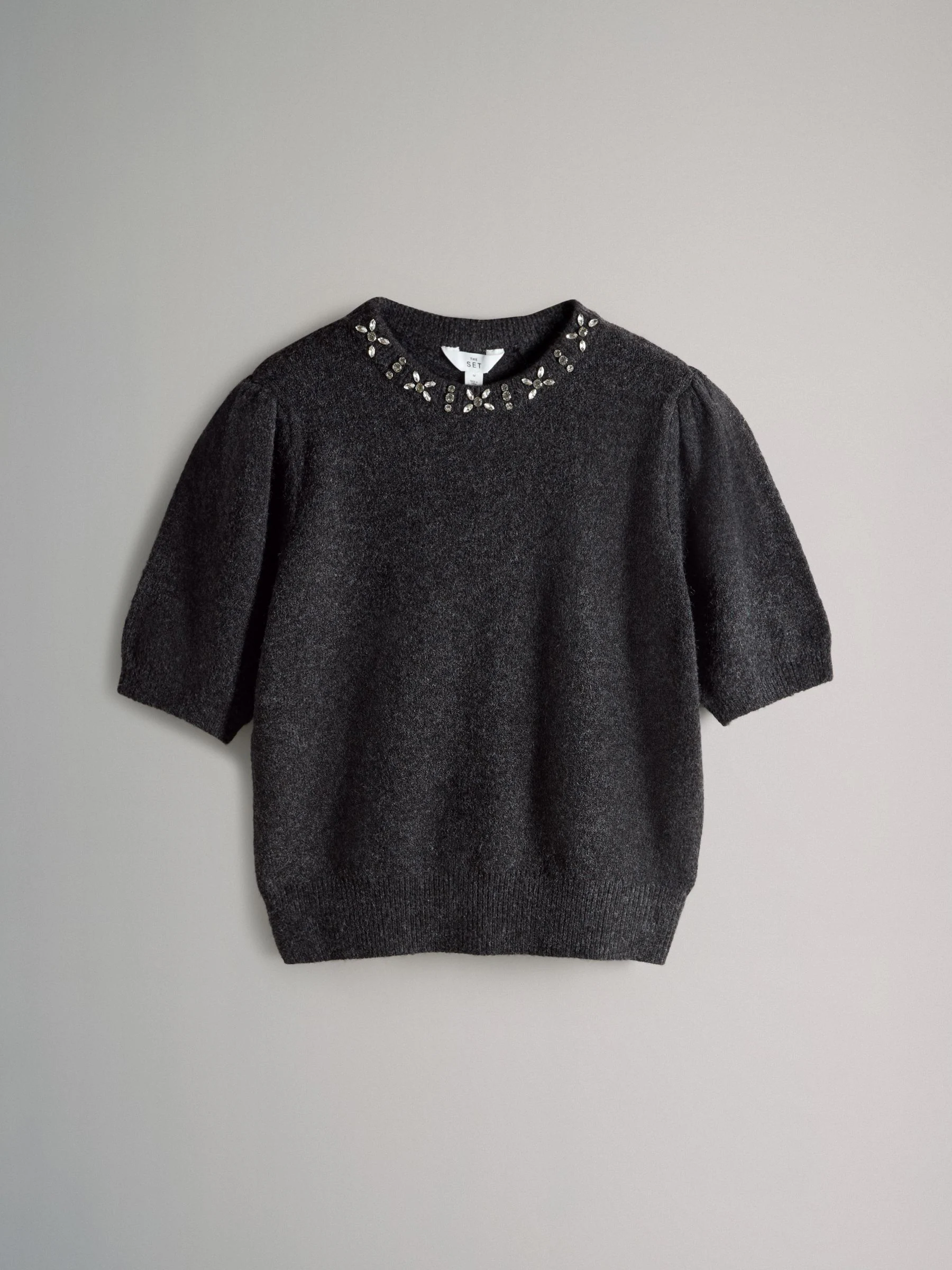 The Set Embellished Charcoal Grey/Navy Blue 2 Pack Knitted T-Shirts