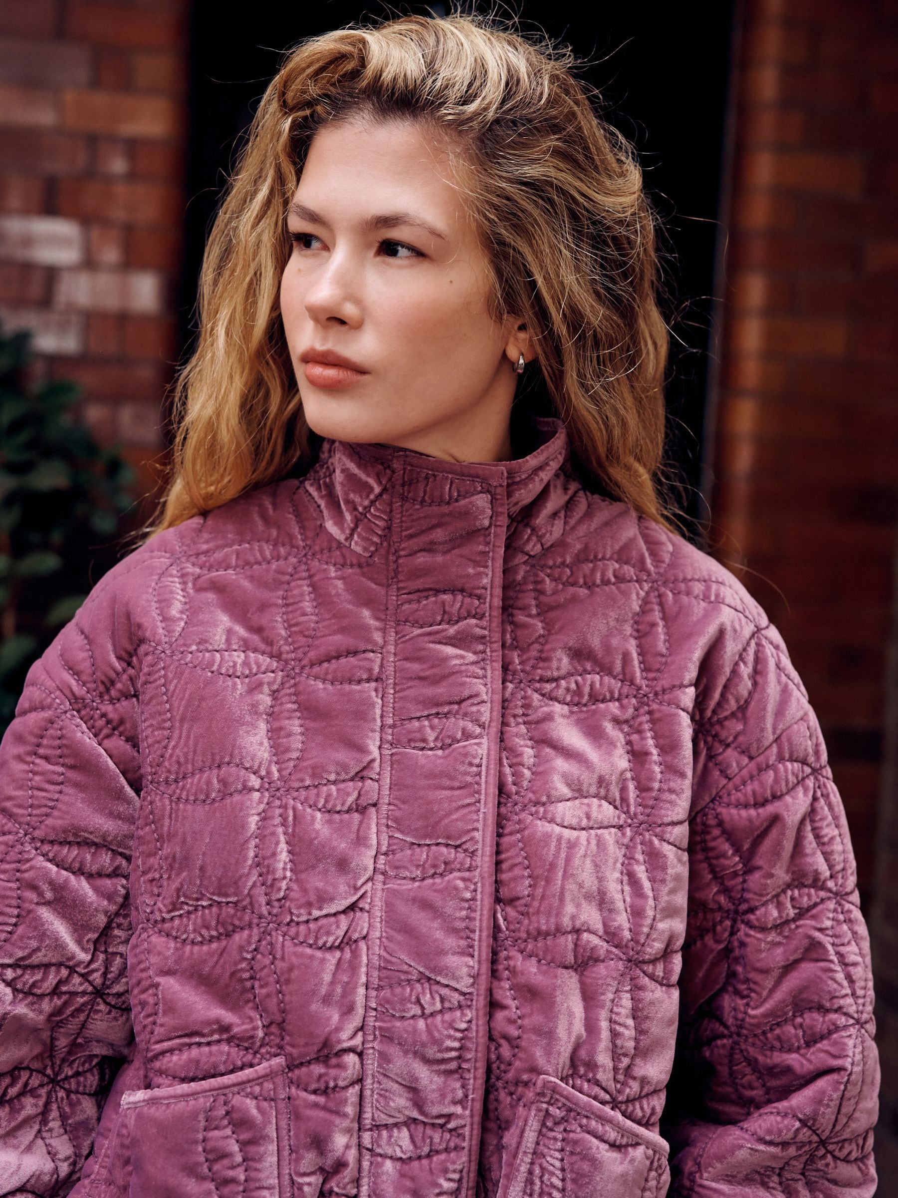 Pink Velvet Quilted Jacket