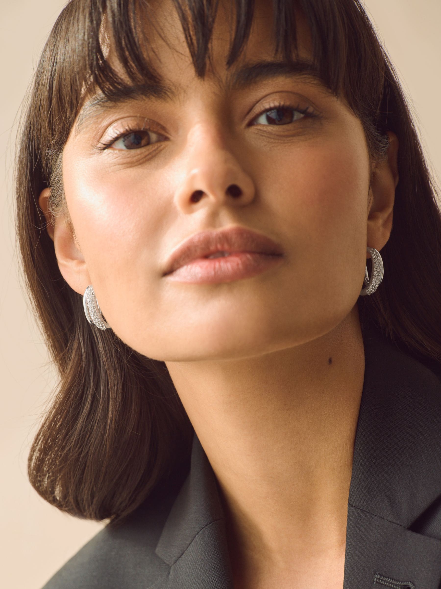 Silver Tone Sparkle Double Hoop Earrings