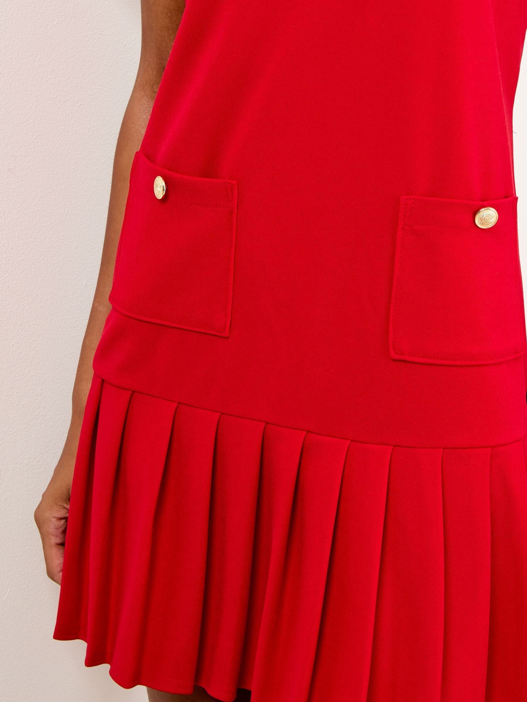 Lipsy Red Military Button Pleated Mini Shift Dress