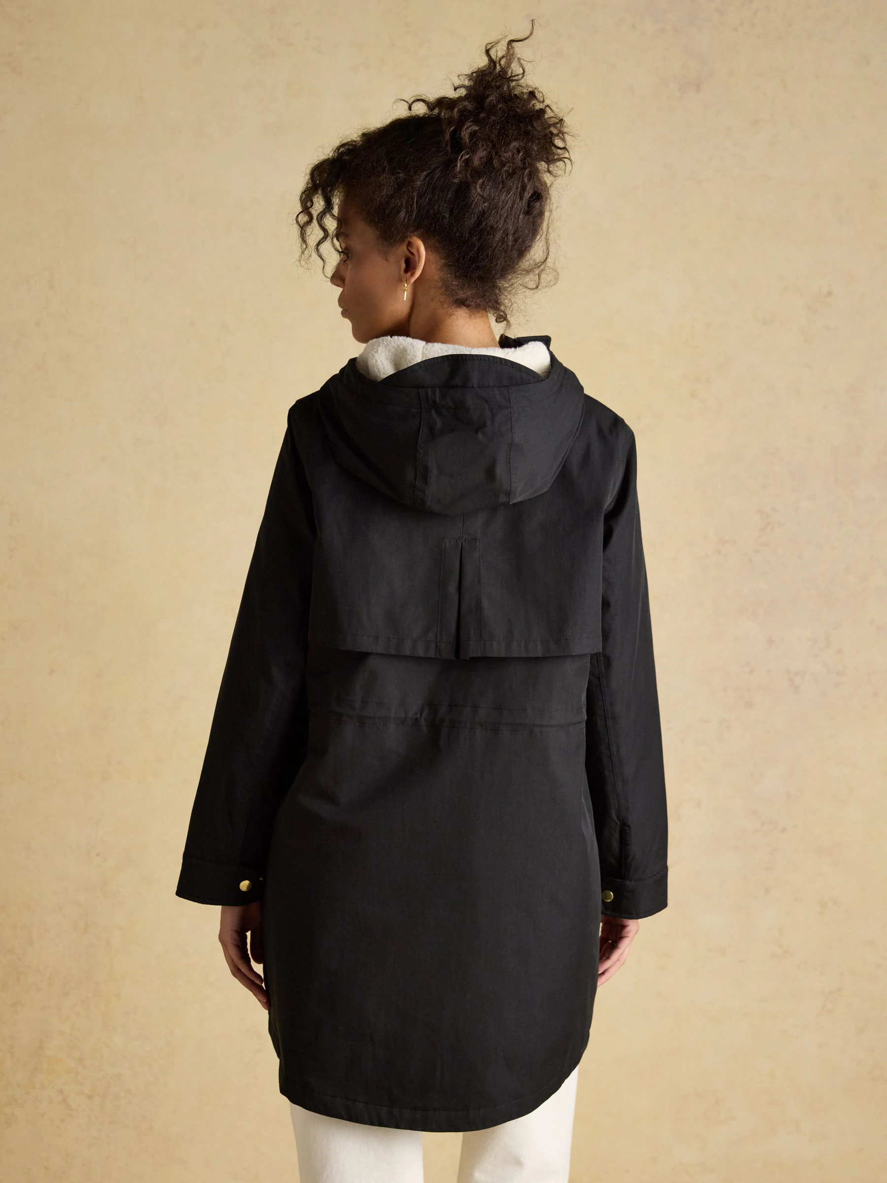 Joules Portwell Cosy Black Fleece Lined Waterproof Raincoat with Hood