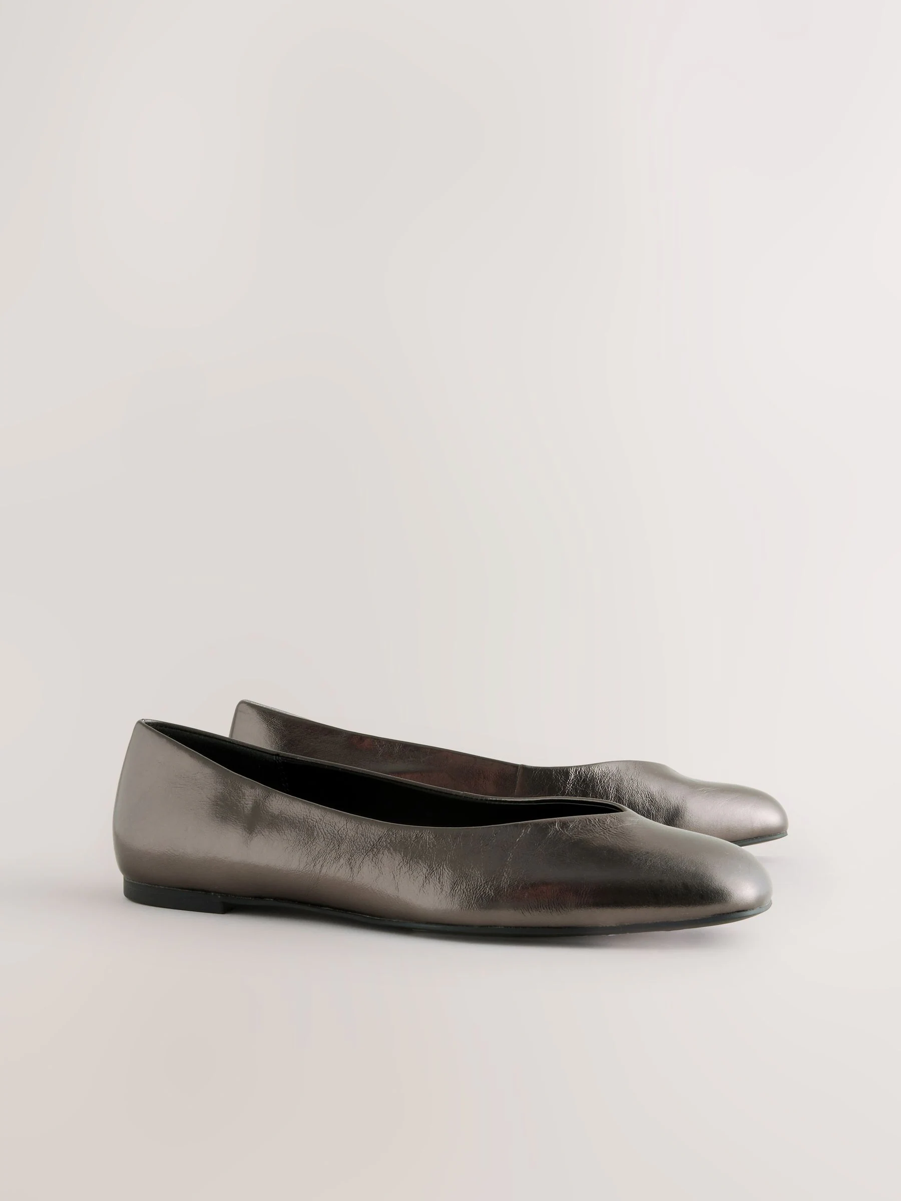 Pewter Forever Comfort® Leather Square Toe Ballerina Flats