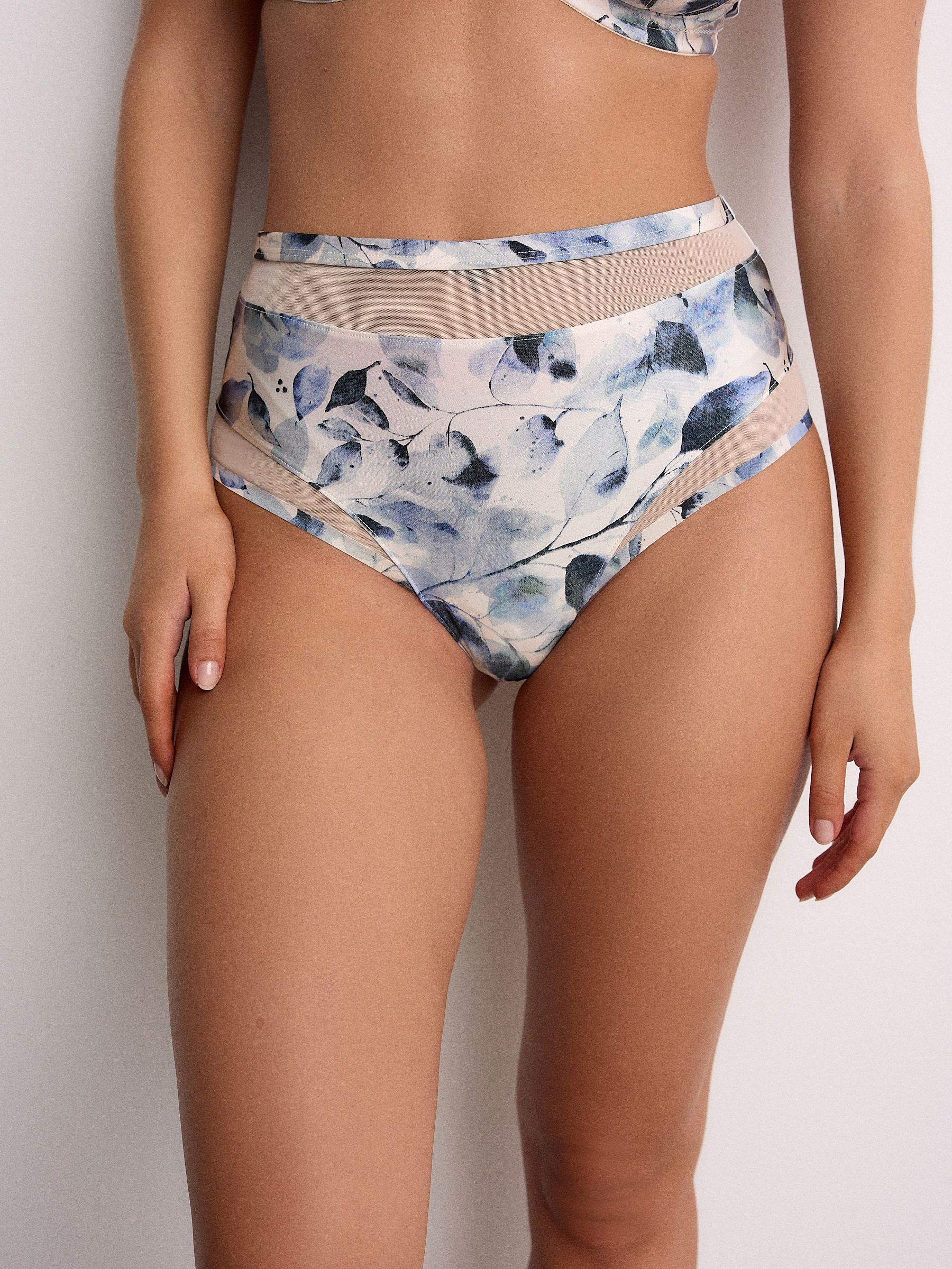 Green/Navy/Navy Print Mesh Trim High Waist High Leg Knickers 3 Pack