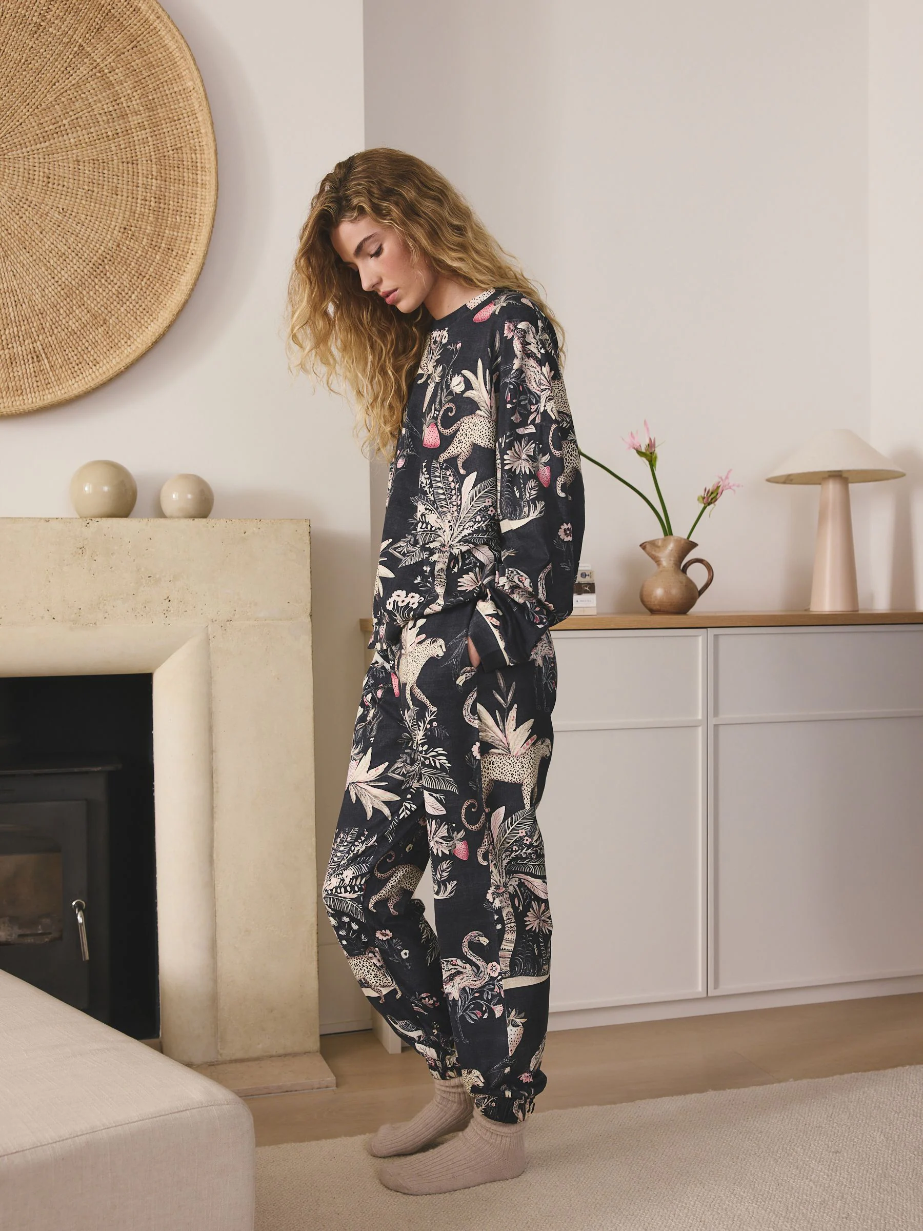 Charcoal Grey Leopard Long Sleeve Pyjamas