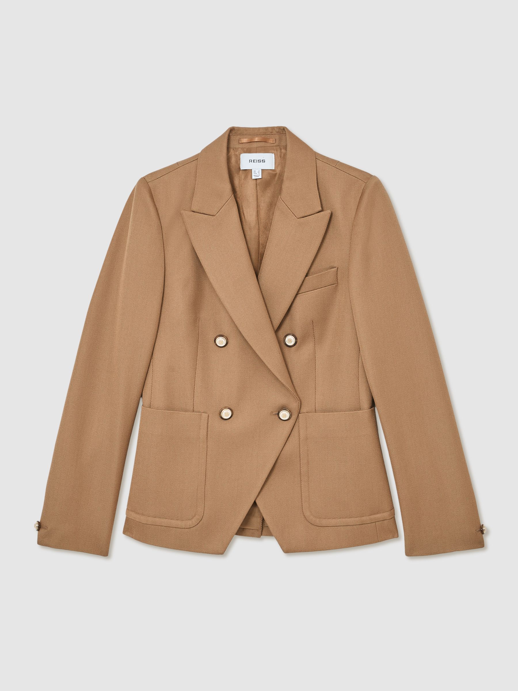 Reiss Camel Gigi Wool-Blend Double-Breasted Blazer
