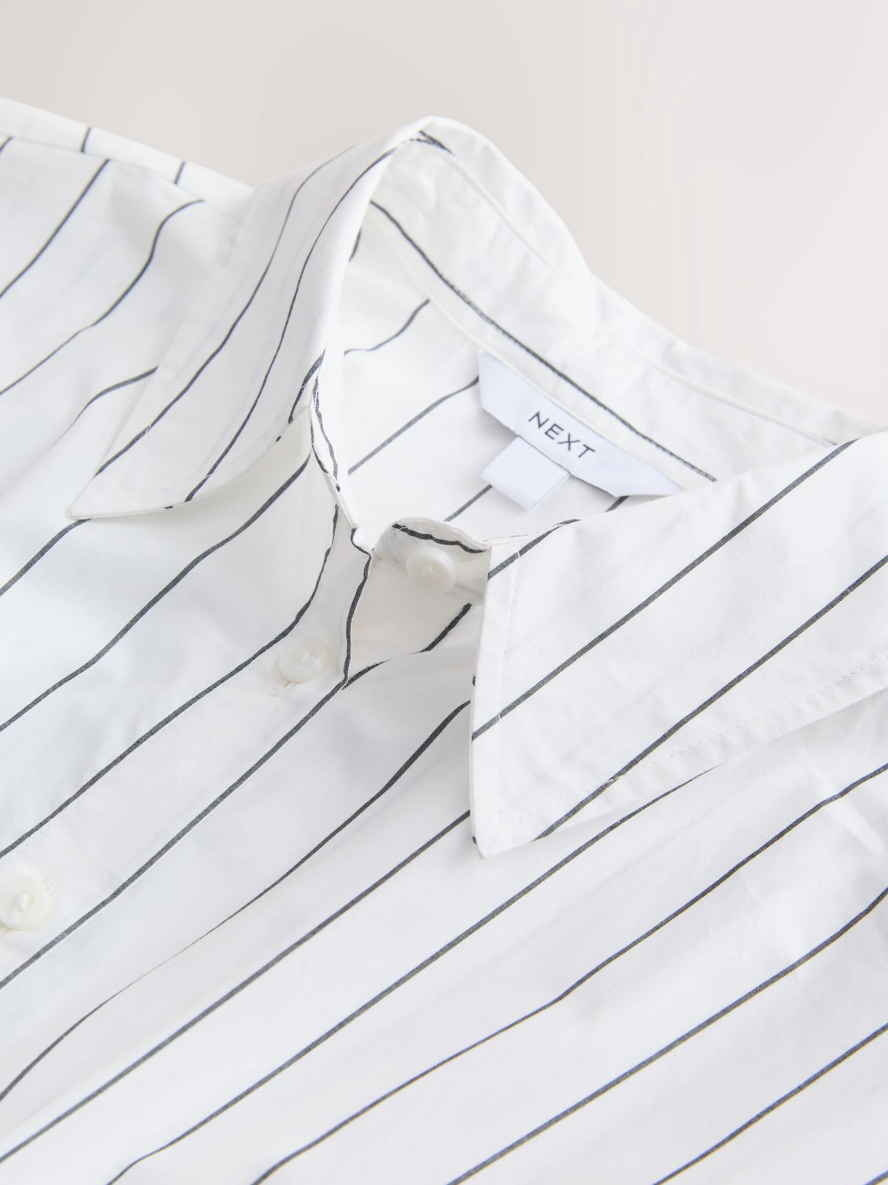 Monochrome White with Black Stripe Short Sleeve Cinched Waist Midi Shirt Dress