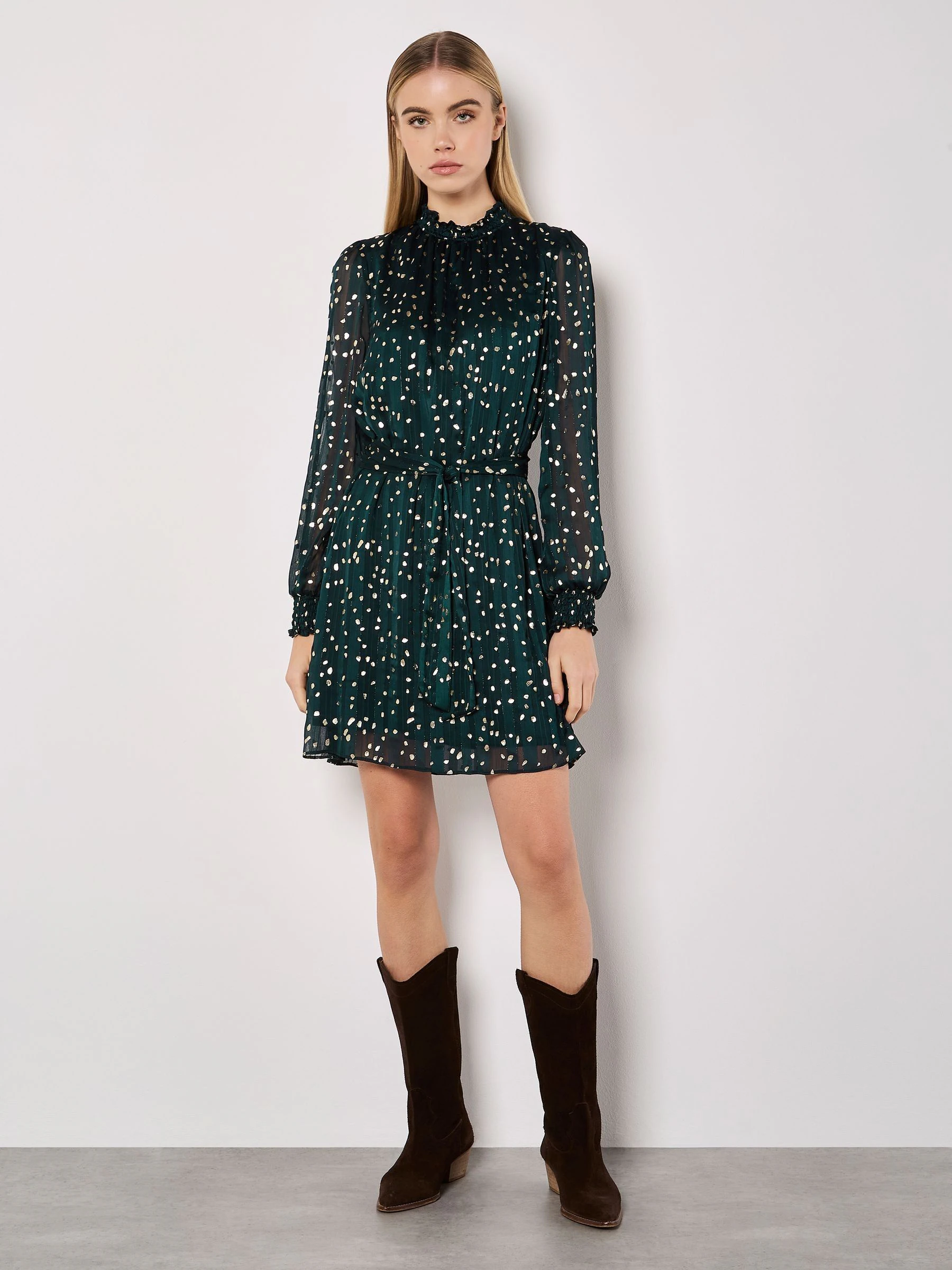 Apricot Green Gold Foil Scattered Dot Dress