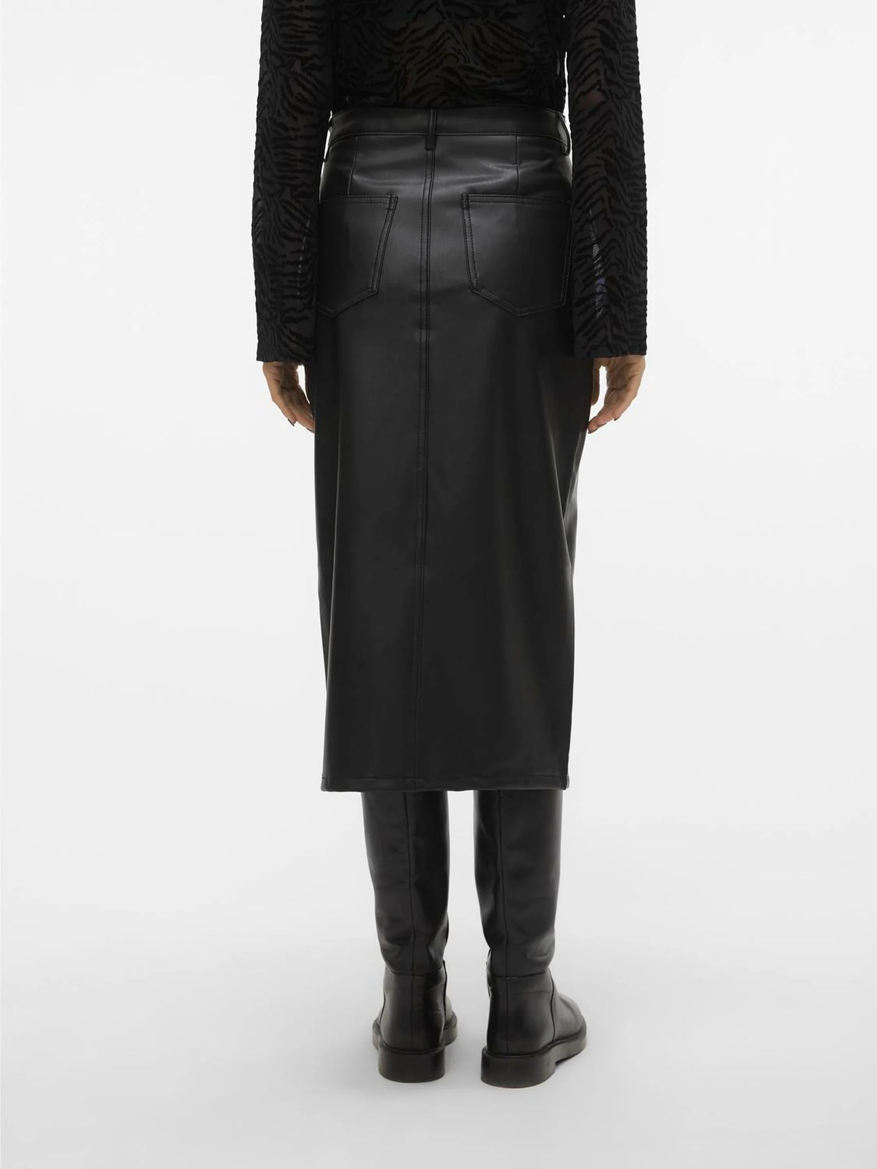 VERO MODA Black Faux Leather Midi Skirt