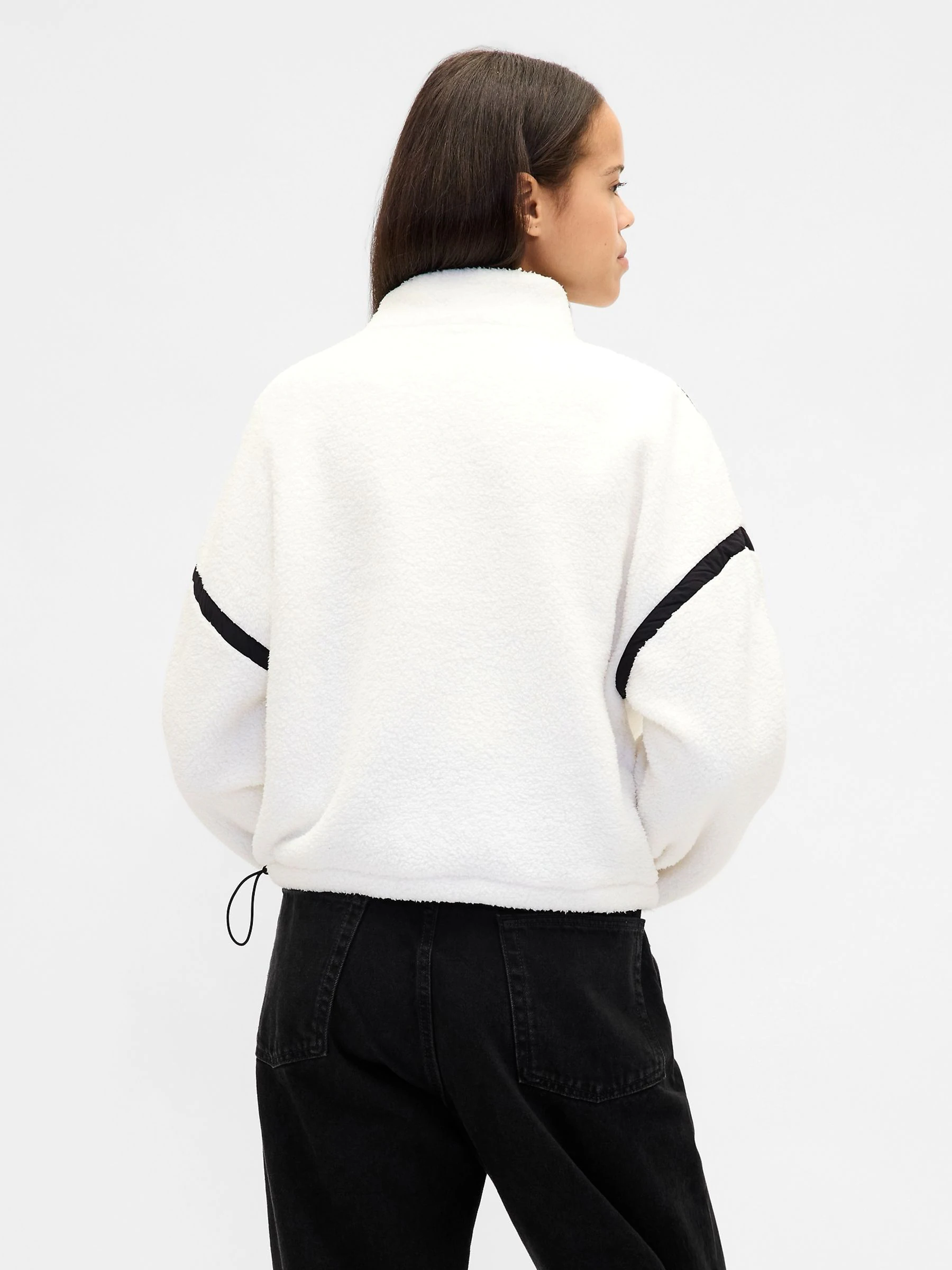 Gap White Oversized Cropped Sherpa Half-Zip Fleece