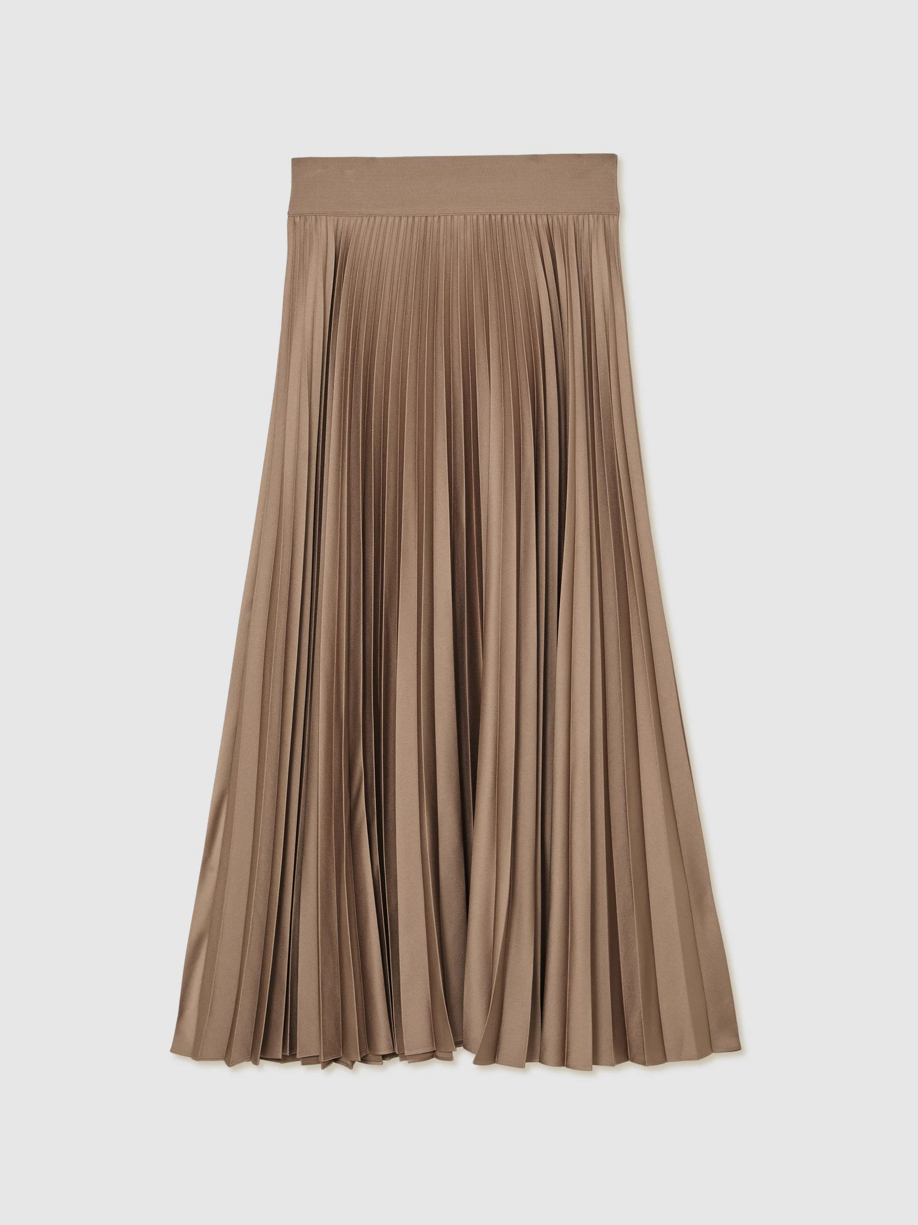 Reiss Mocha Brown Seren Pleated Midi Skirt