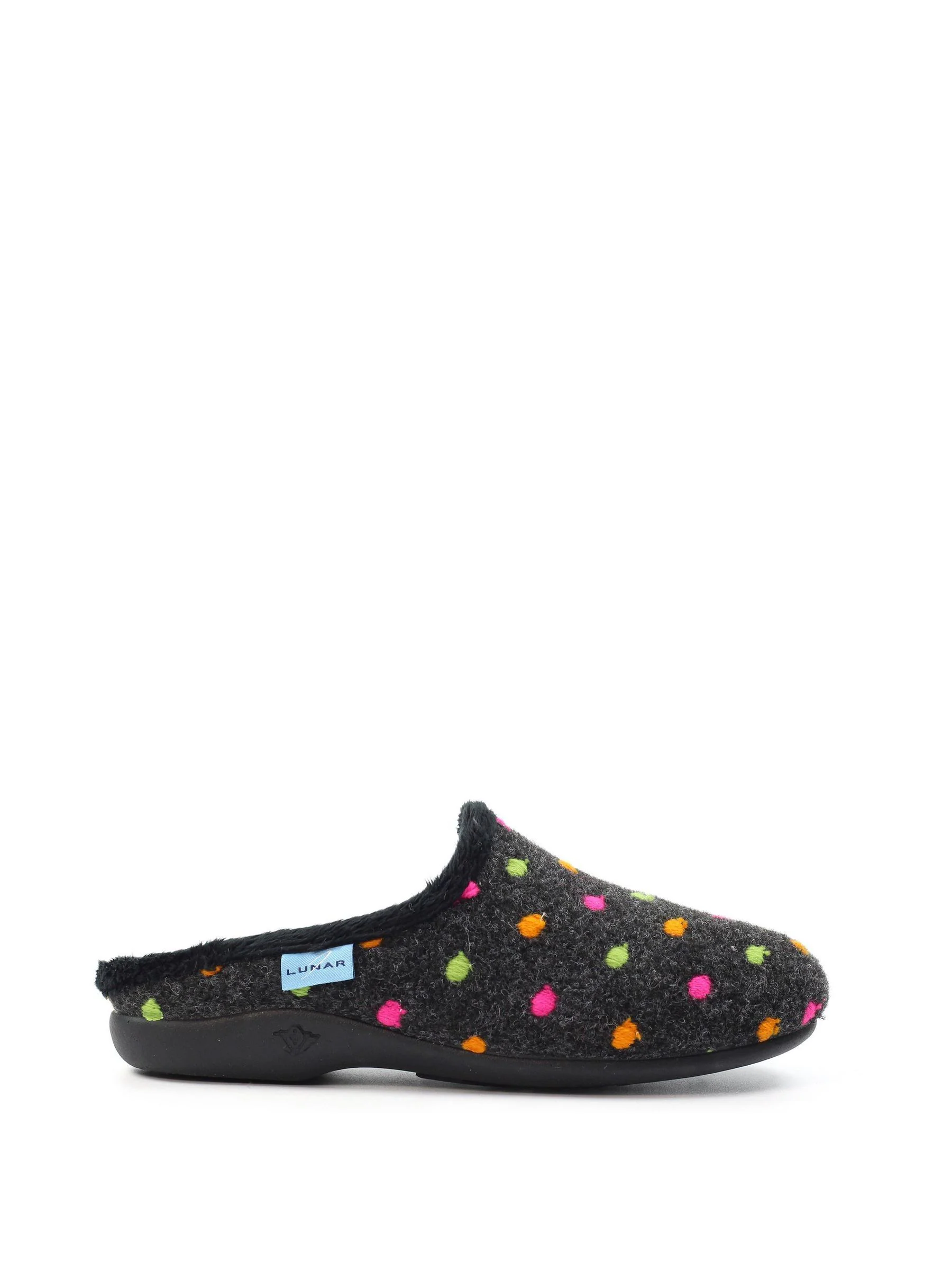Lunar Black Peanut Polka Dot Mule Slippers