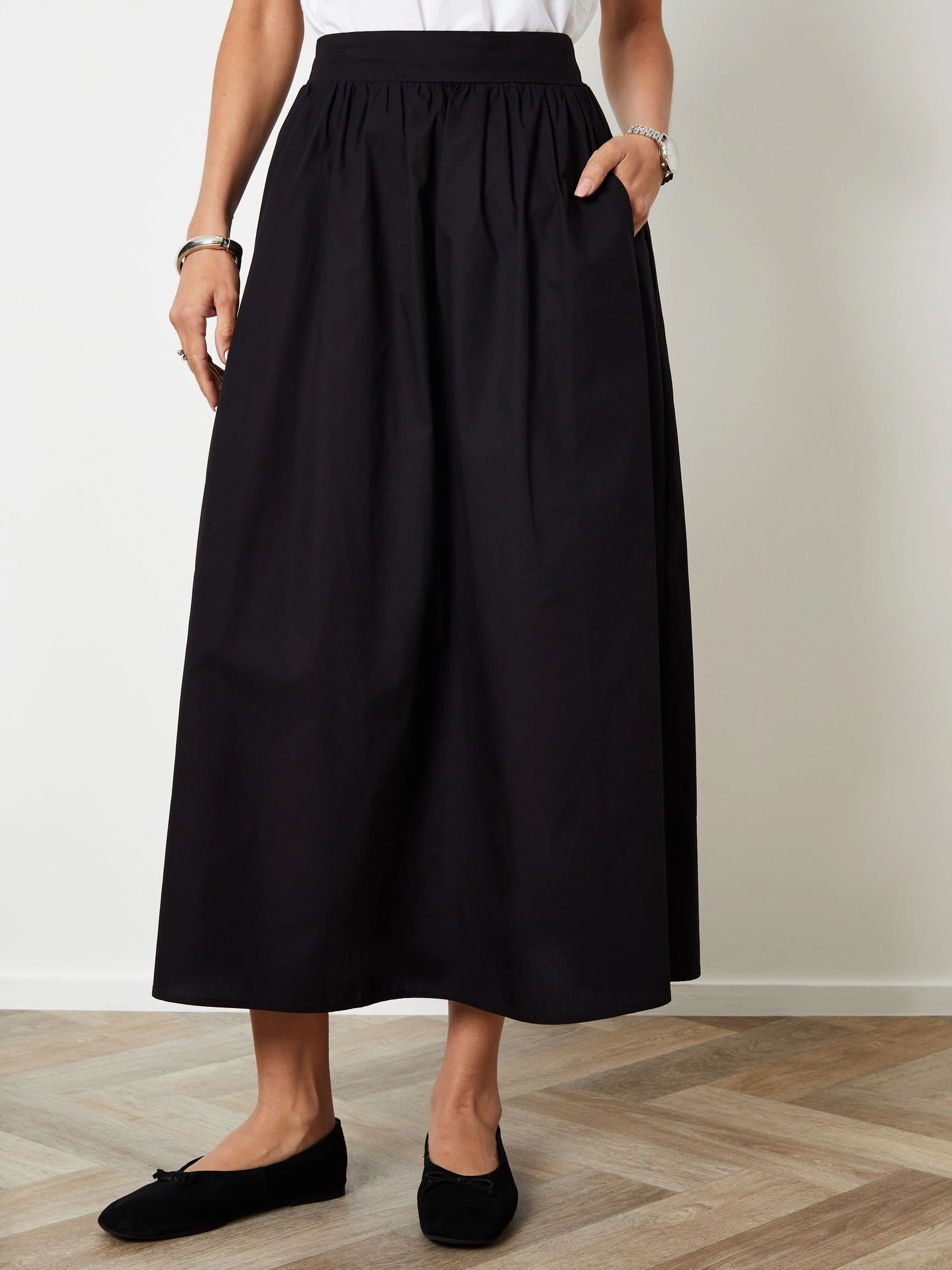 Threadbare Black Midi Skirt with Pockets