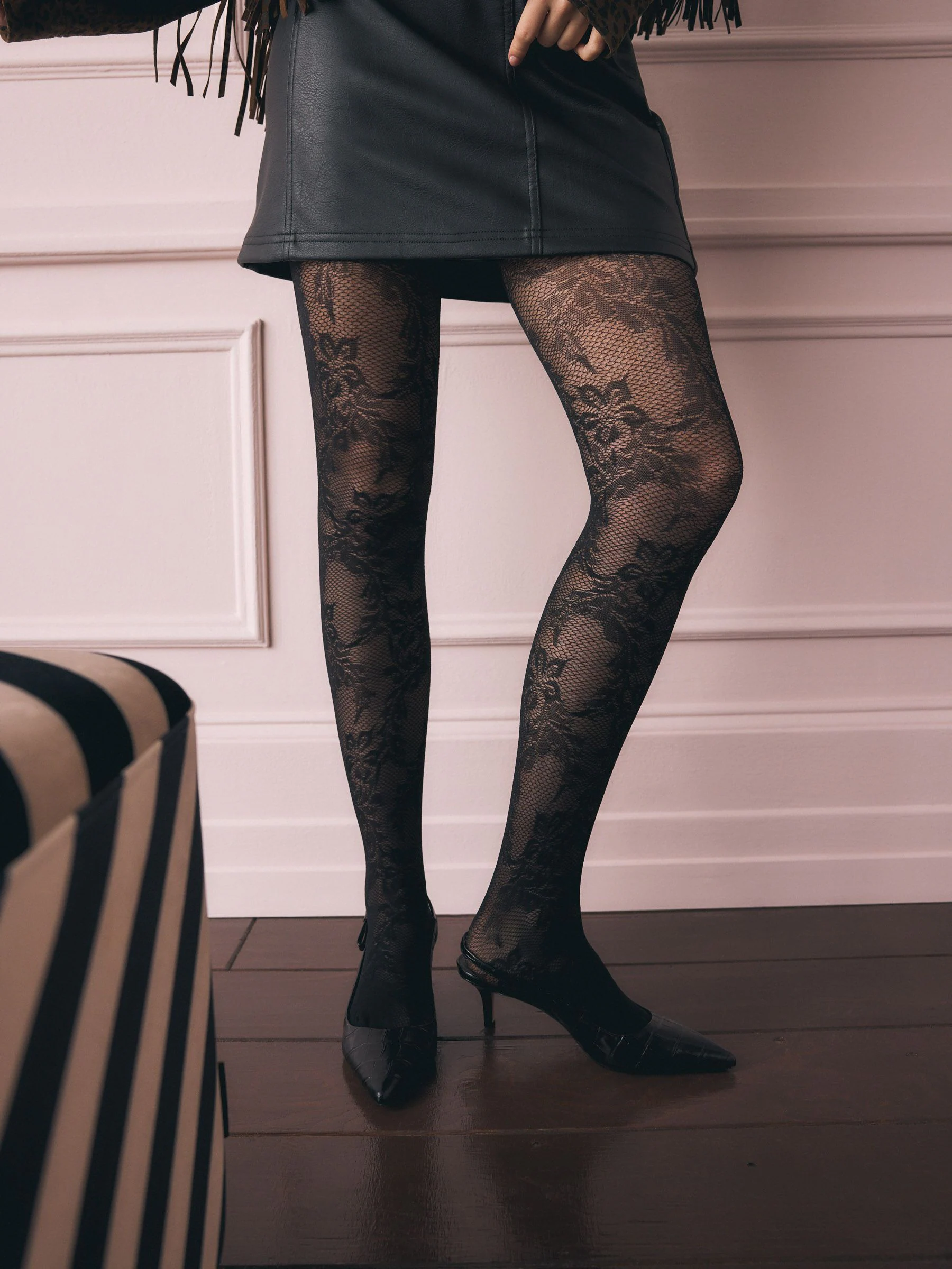 Rockett St George Black Floral Tights