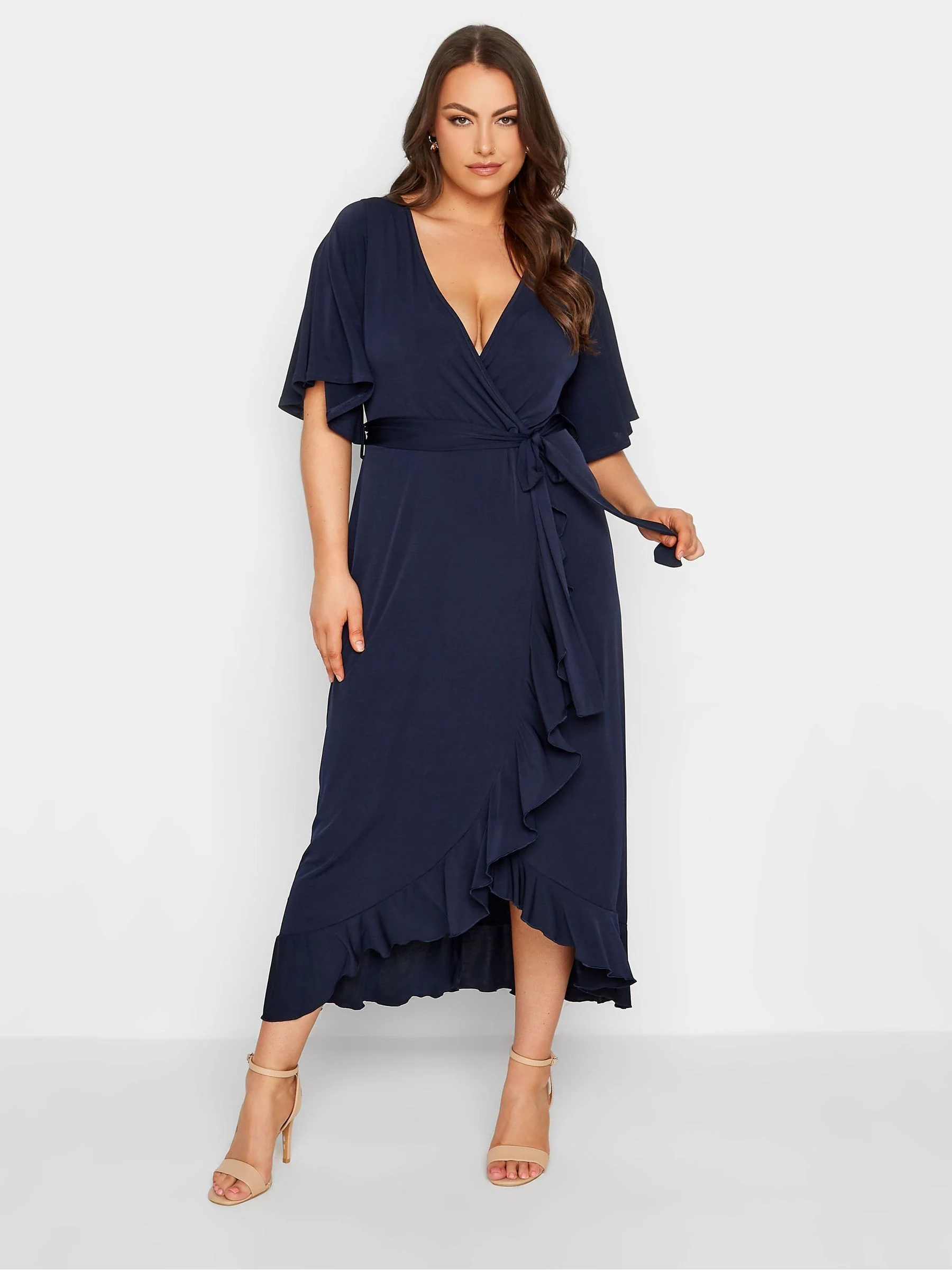 Yours Curve Blue London Ruffle Wrap Dress