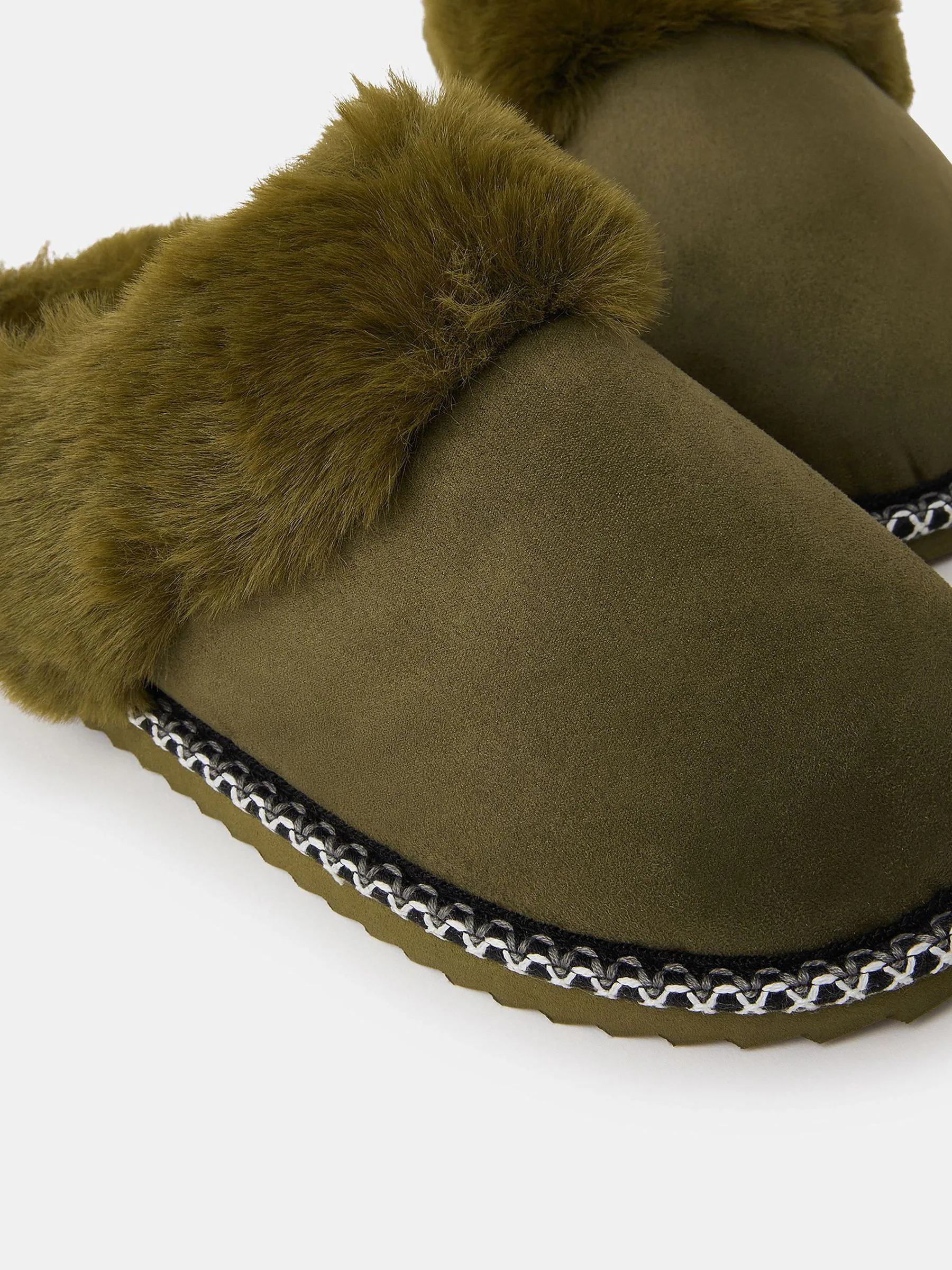 Accessorize Green Faux Fur Lined Mule Slippers