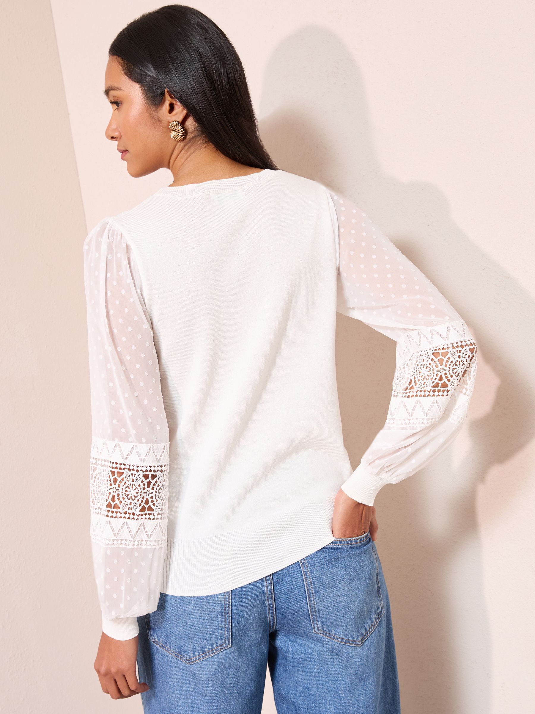 Friends Like These Ivory Woven Sleeve Knitted Top