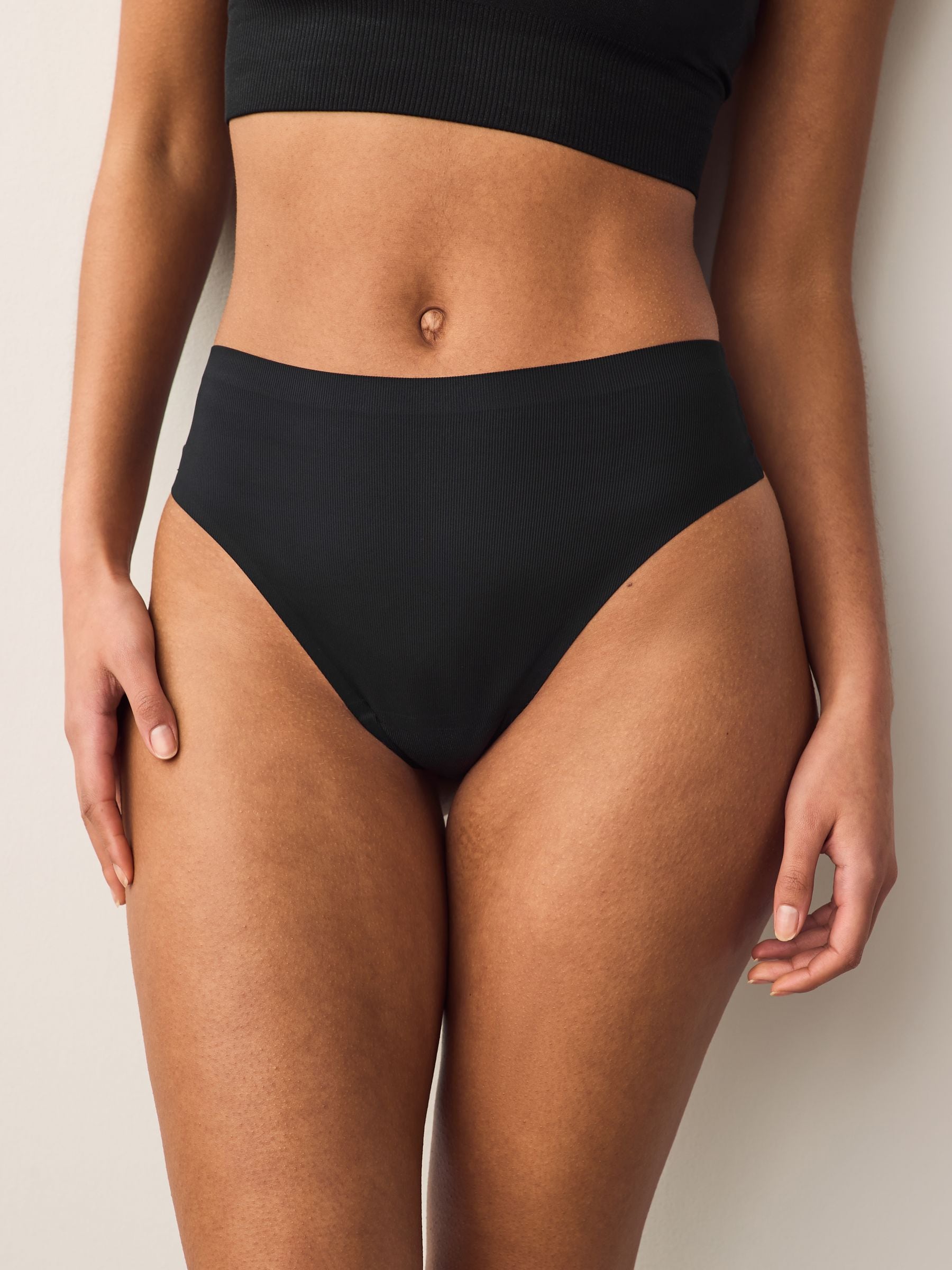 Black High Waisted Thong No VPL Period Knickers 2 Pack