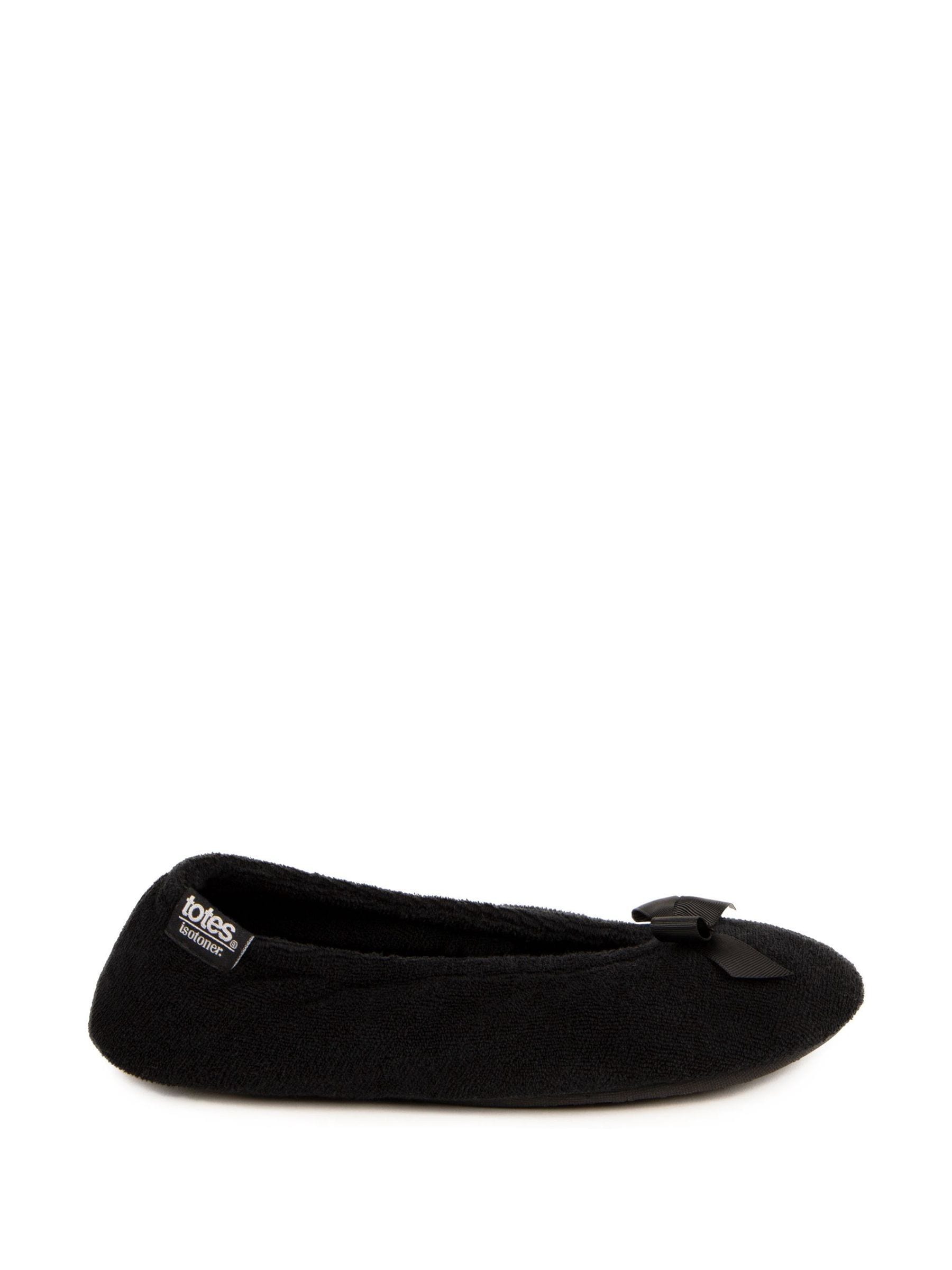 Totes Black Isotoner Terry Ballet Slippers With Bow