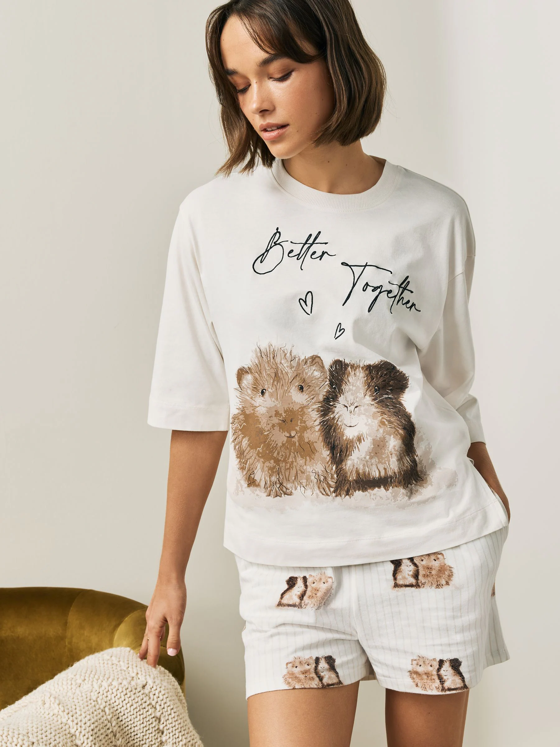 Cream Guinea Pig Short Pyjamas Set