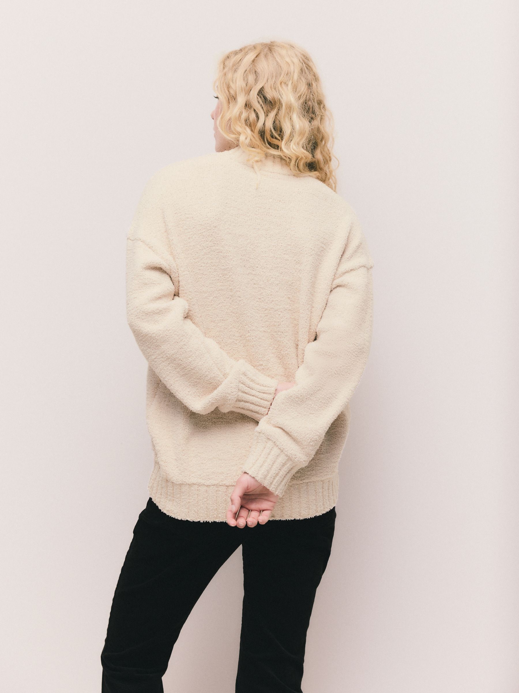 Neutral Cosy V-Neck Long Sleeve Teddy Bear Jumper