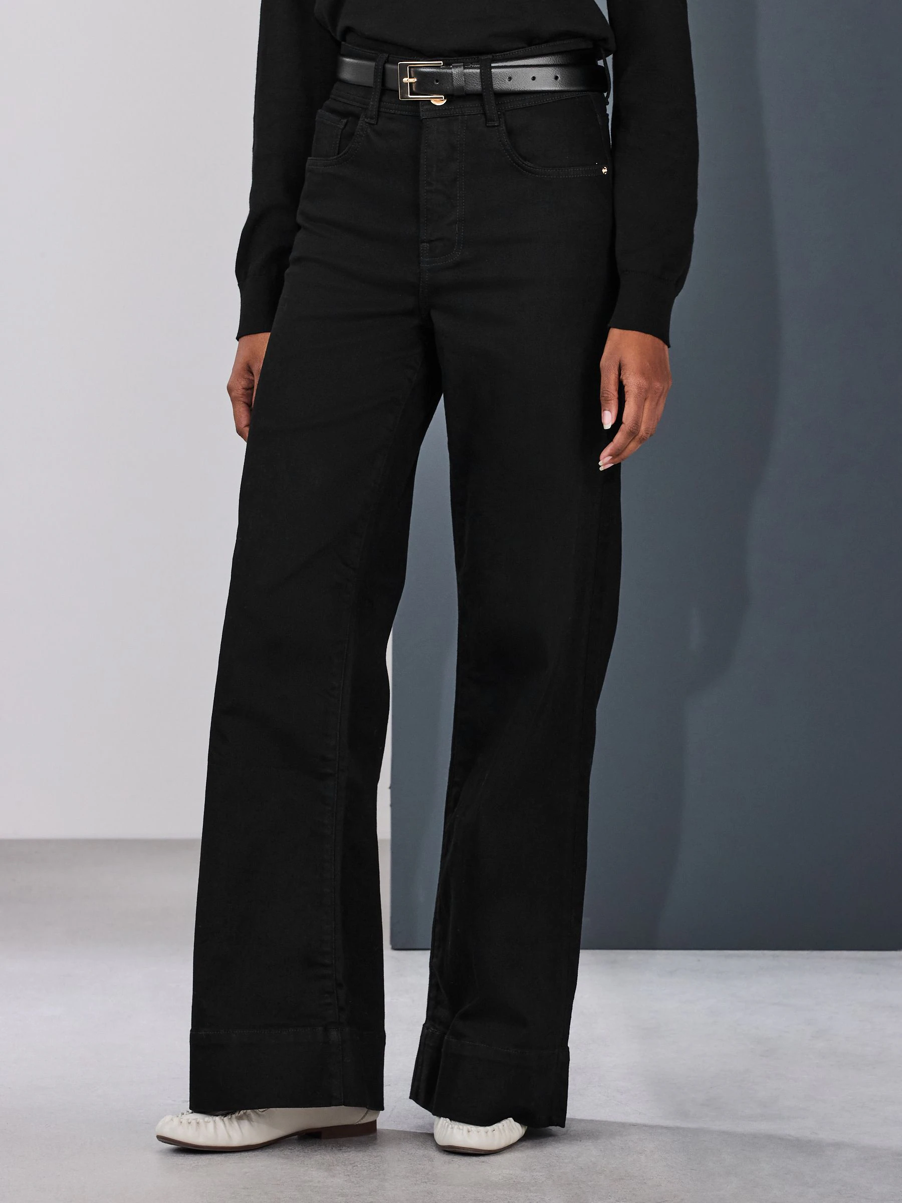 Black High Rise Stretch Wide Leg Jeans