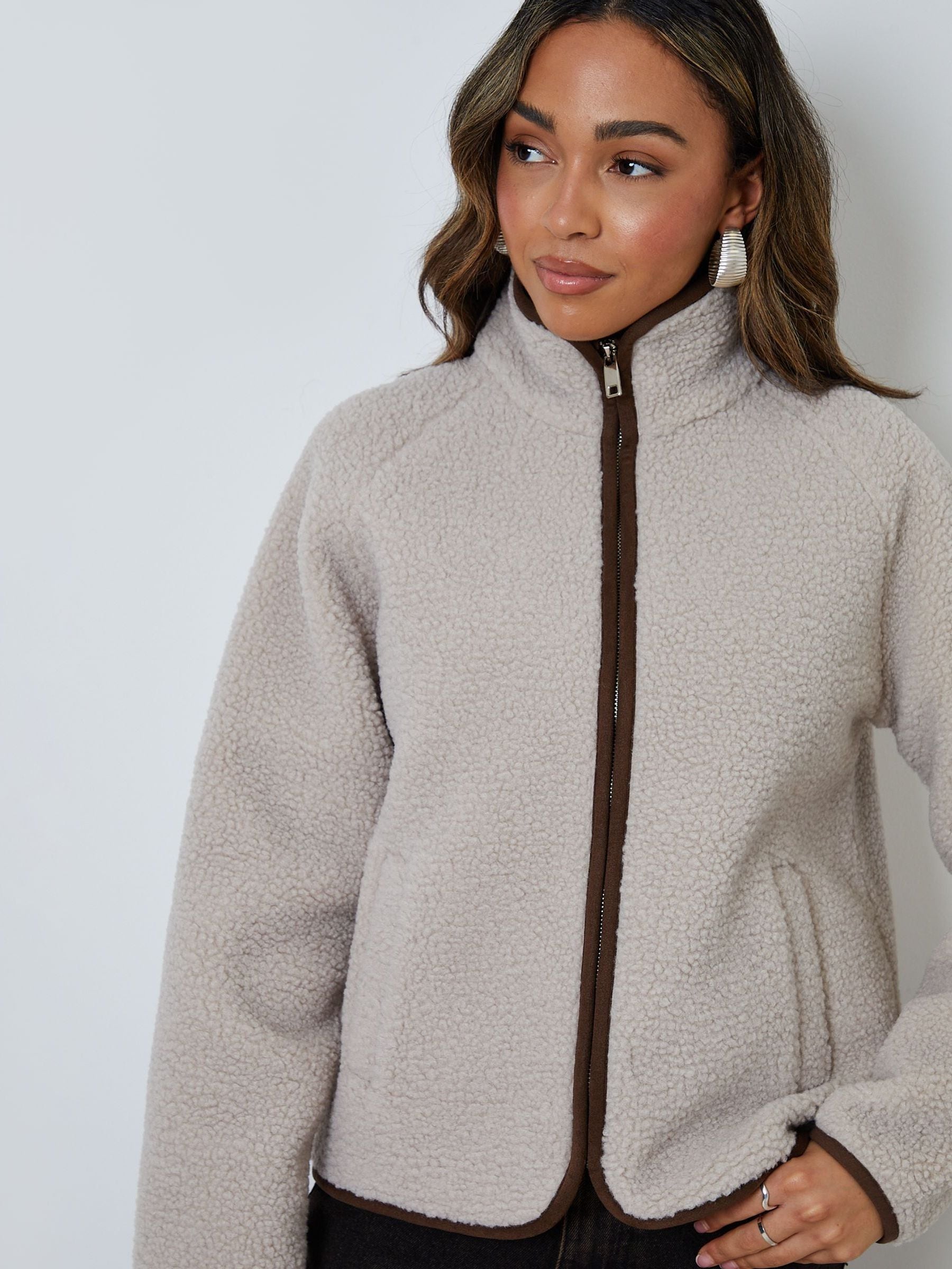 Threadbare Brown Zip Through Collared Borg Fleece