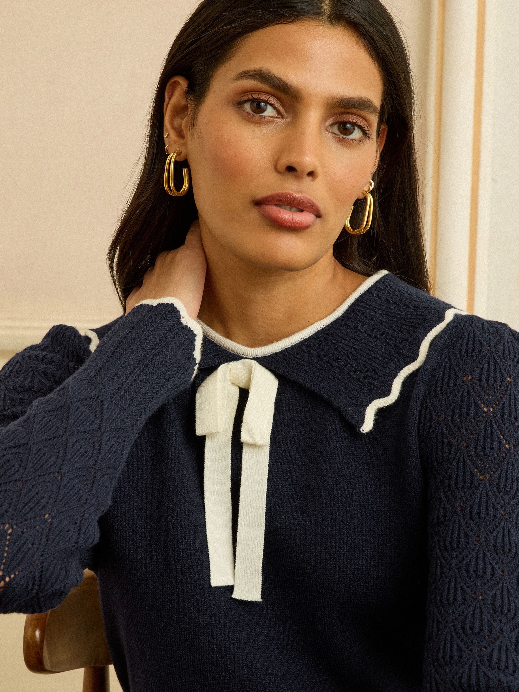 Love & Roses Navy Knitted Collar Jumper