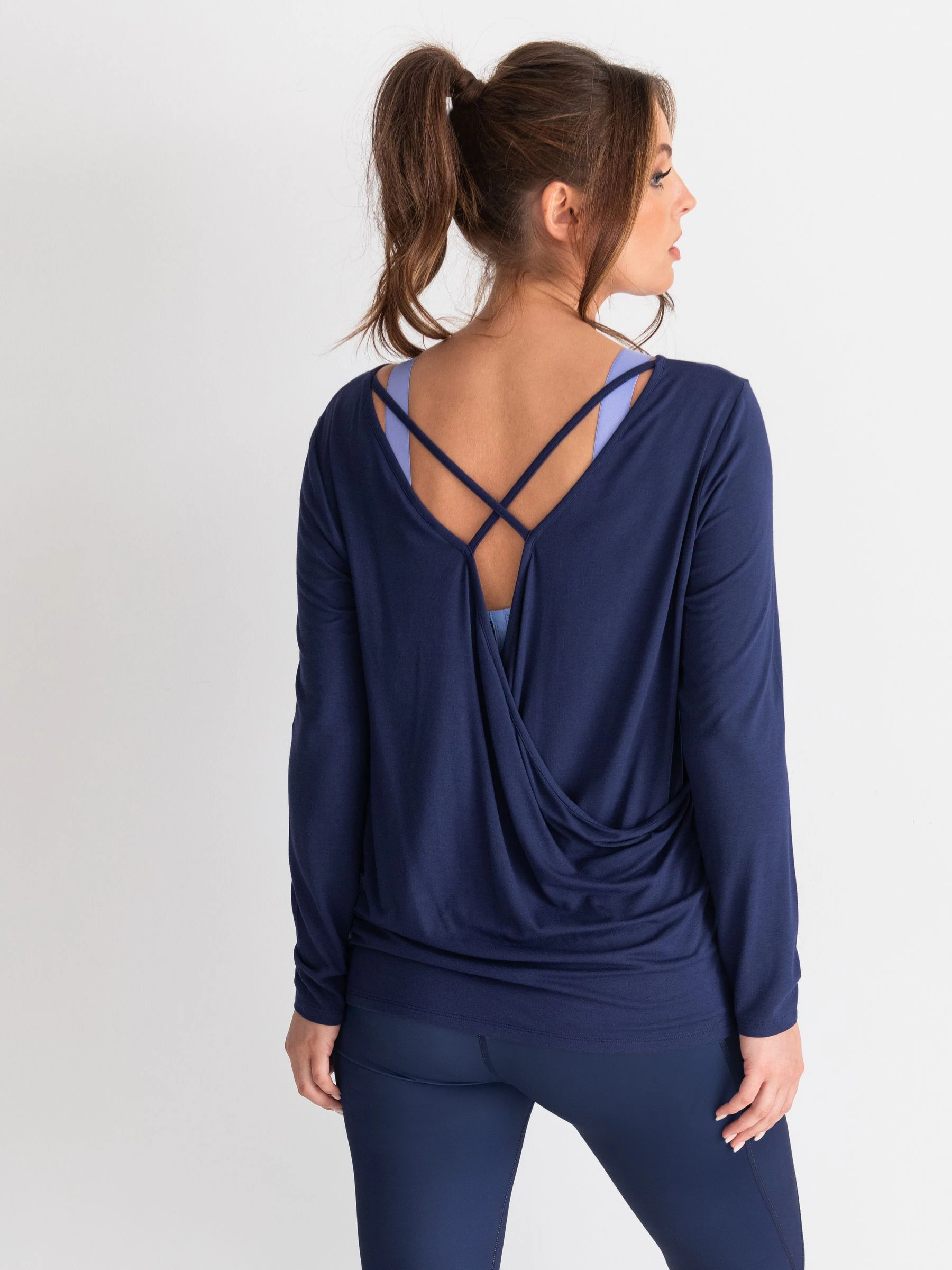 Pour Moi Blue Cross Back Jersey Yoga Top