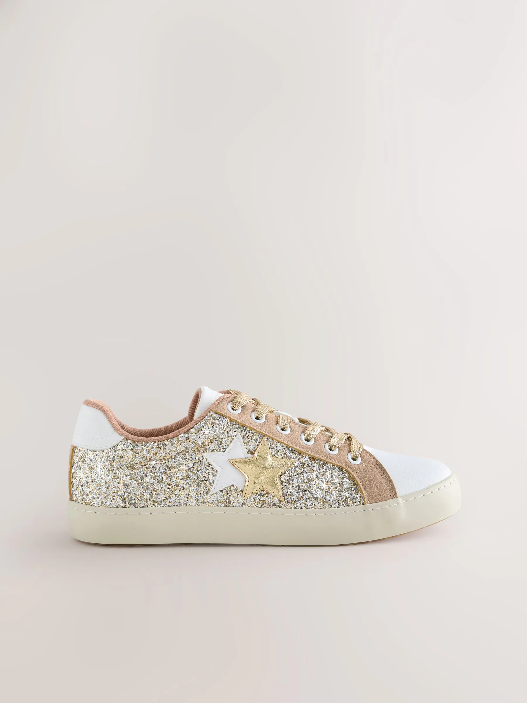 Gold Forever Comfort® Glitter Star Detail Baseball Lace Up Trainers