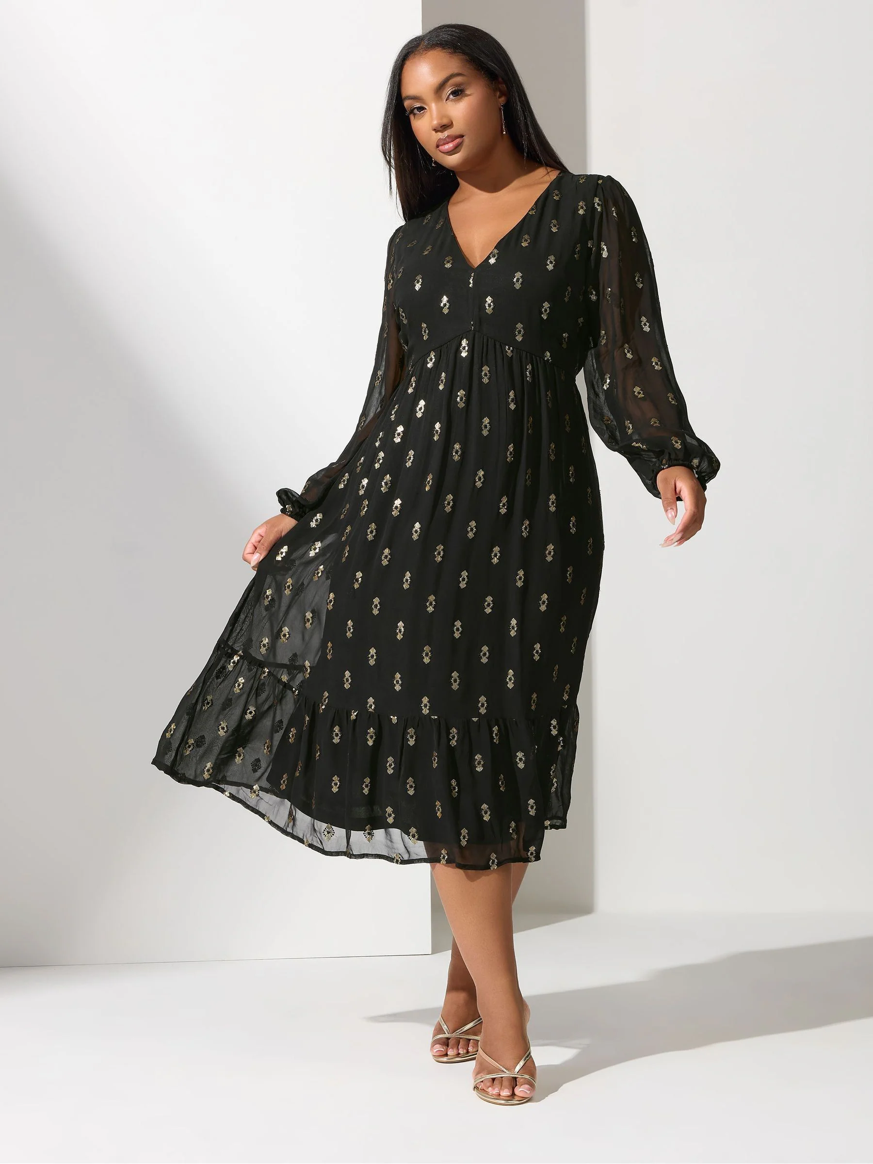Yours Curve Black London Sequin Boho Smock Dress