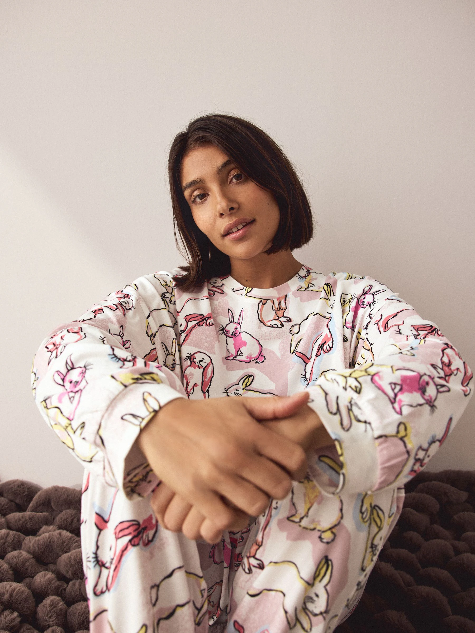 Ecru/Pink Bunny Long Sleeve Pyjamas